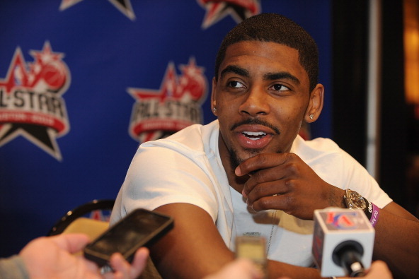 HOUSTON, TX - FEBRUARY 15: Kyrie Irving #2 of the Cleveland Cavaliers speaks with reporters during media availability as part of the 2013 NBA All-Star Weekend at the Hilton Americas Hotel on February 15, 2013 in Houston, Texas. NOTE TO USER:  User express