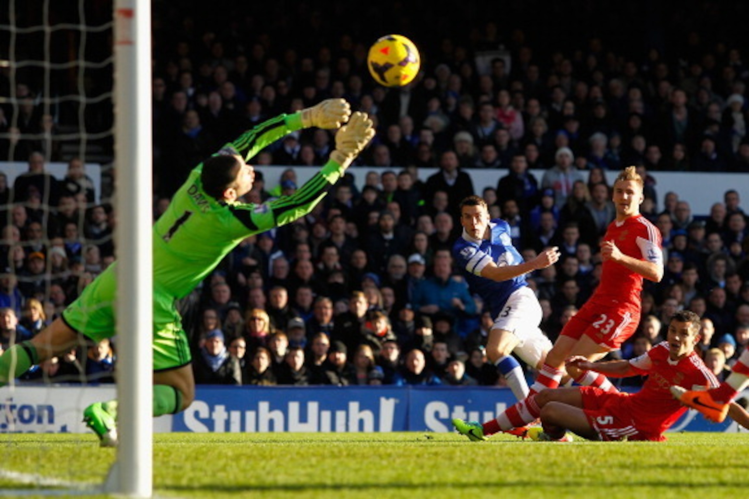 LIVERPOOL, ENGLAND - DECEMBER 29: Seamus Coleman of Everton scores the opening goal during the Barclays Premier League match between Everton and Southampton at Goodison Park on December 29, 2013 in Liverpool, England. (Photo by Paul Thomas/Getty Images) LIVERPOOL, ENGLAND - DECEMBER 29: Seamus Coleman of Everton scores the opening goal during the Barclays Premier League match between Everton and Southampton at Goodison Park on December 29, 2013 in Liverpool, England. (Photo by Paul Thomas/Getty Images)