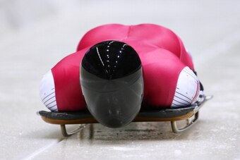 SOCHI, RUSSIA - FEBRUARY 05:  Tomass Dukurs of Latvia makes a practice skeleton run ahead of the Sochi 2014 Winter Olympics at the Sanki Sliding Center on February 5, 2014 in Sochi, Russia.  (Photo by Alex Livesey/Getty Images)
