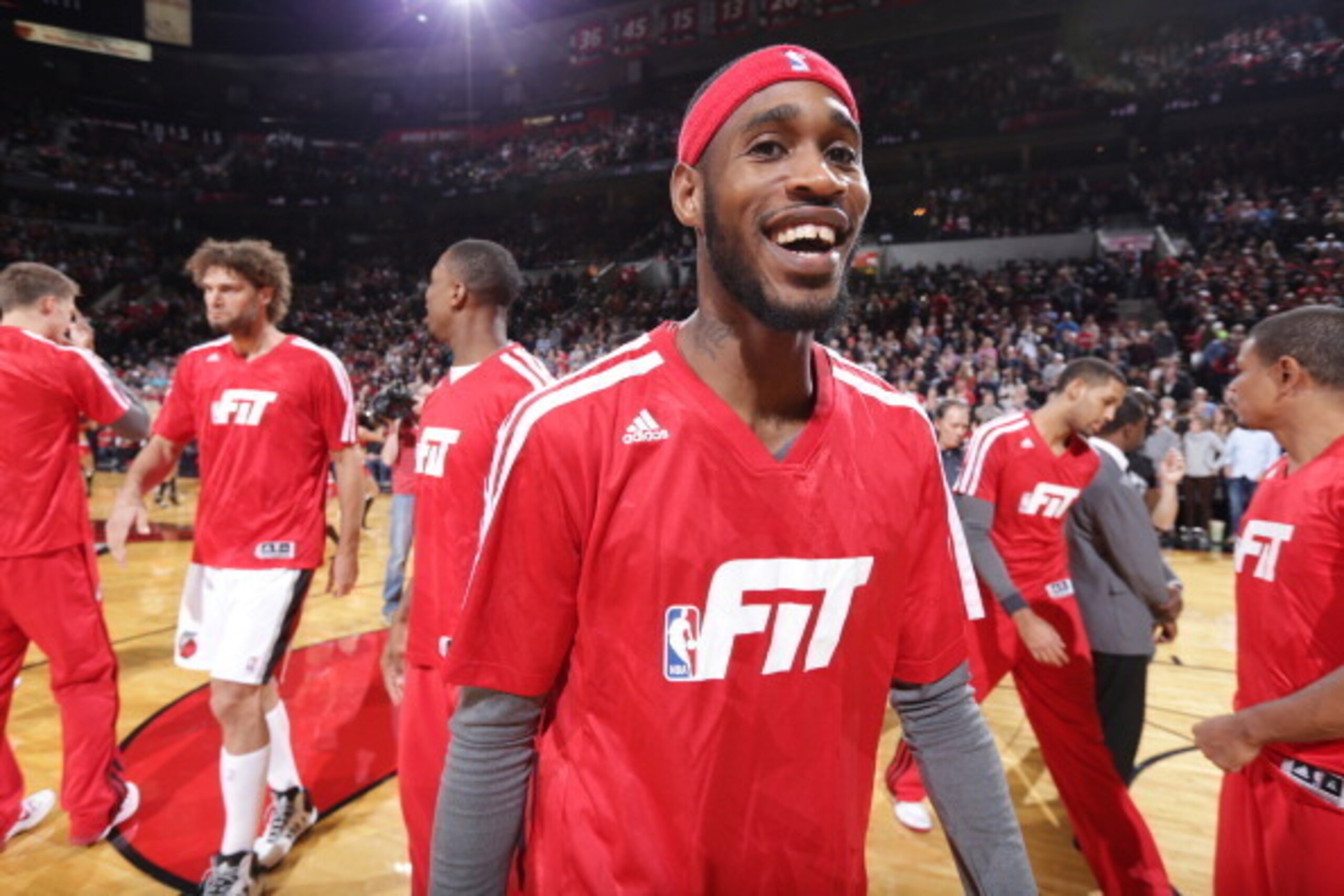 PORTLAND, OR - JANUARY 4:  Will Barton #5 of the Portland Trail Blazers smiles and laughs before the game against the Philadelphia 76ers on January 4, 2014 at the Moda Center Arena in Portland, Oregon. NOTE TO USER: User expressly acknowledges and agrees 