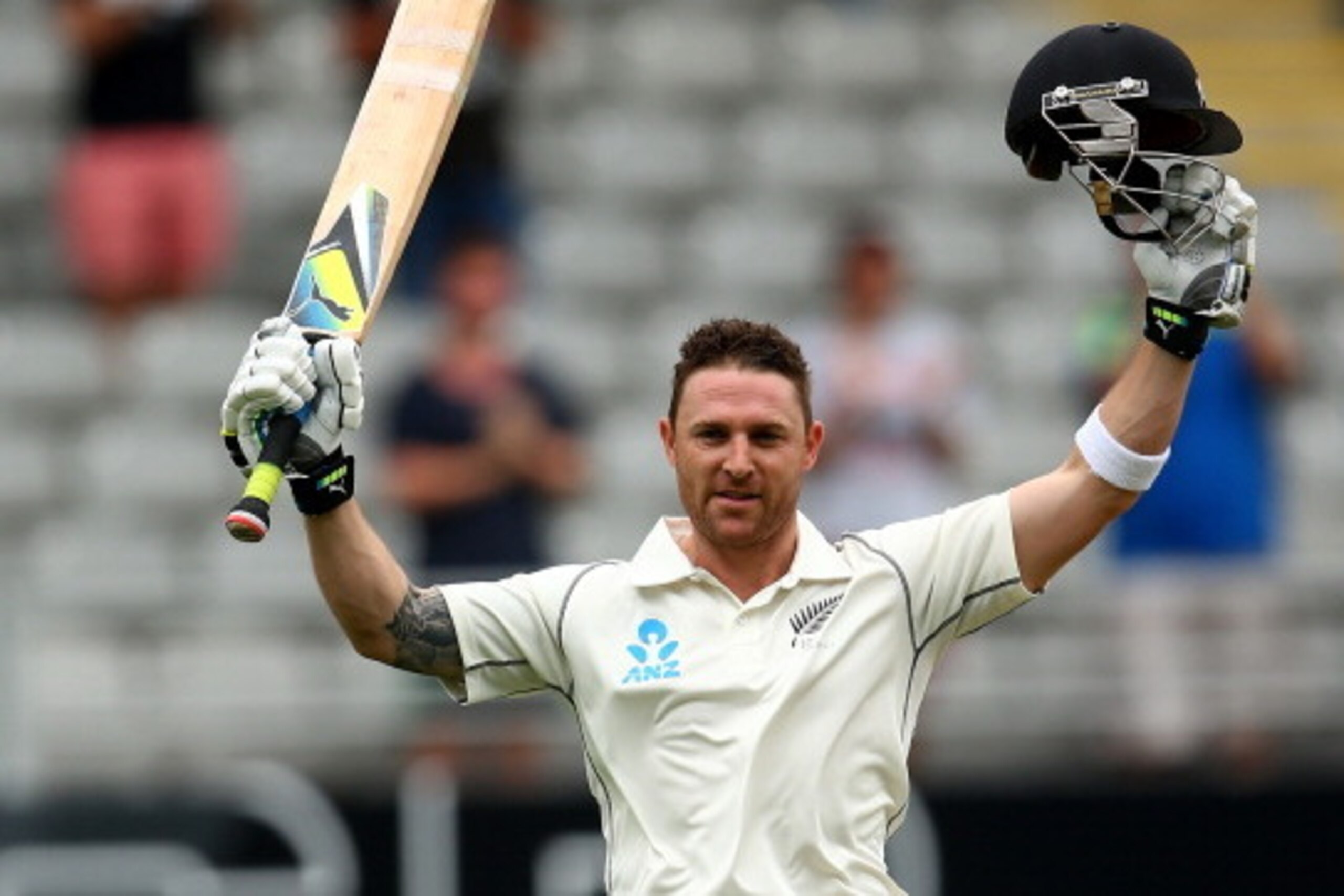 AUCKLAND, NEW ZEALAND - FEBRUARY 07: Brendon McCullum of New Zealand celebrates his 200 run double century during day two of the First Test match between New Zealand and India at Eden Park on February 7, 2014 in Auckland, New Zealand. (Photo by Phil Wal AUCKLAND, NEW ZEALAND - FEBRUARY 07: Brendon McCullum of New Zealand celebrates his 200 run double century during day two of the First Test match between New Zealand and India at Eden Park on February 7, 2014 in Auckland, New Zealand. (Photo by Phil Wal