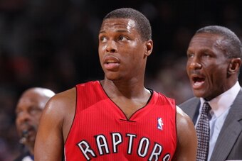 PORTLAND, OR - FEBRUARY 1:  Kyle Lowry #7 of the Toronto Raptors looks on during the game against the Portland Trail Blazers on February 1, 2014 at the Moda Center Arena in Portland, Oregon. NOTE TO USER: User expressly acknowledges and agrees that, by do