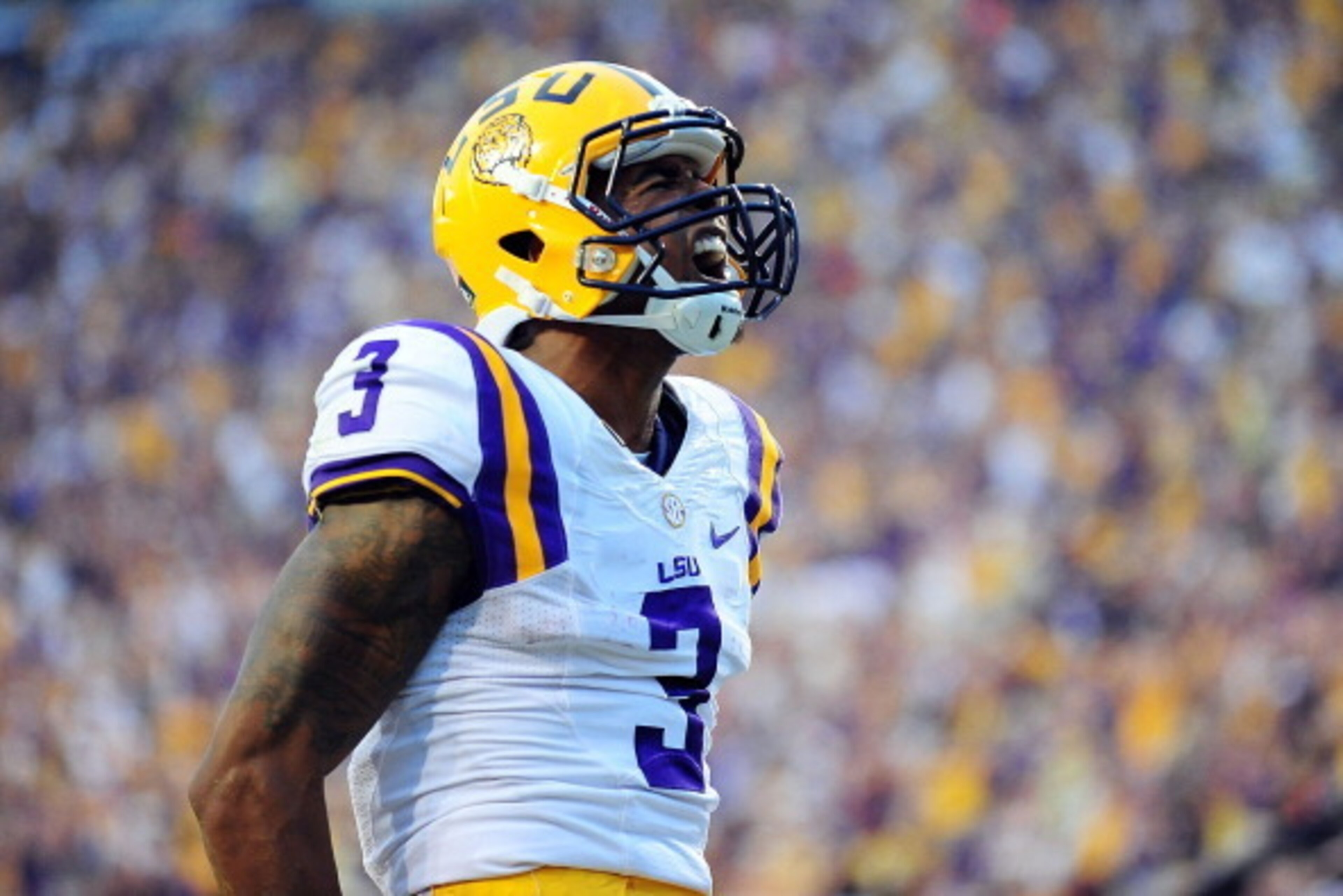 BATON ROUGE, LA - SEPTEMBER 07:  Odell Beckham Jr. #3 of the LSU Tigers reacts to a touchdown against the UAB Blazers during a game  at Tiger Stadium on September 7, 2013 in Baton Rouge, Louisiana.  (Photo by Stacy Revere/Getty Images)