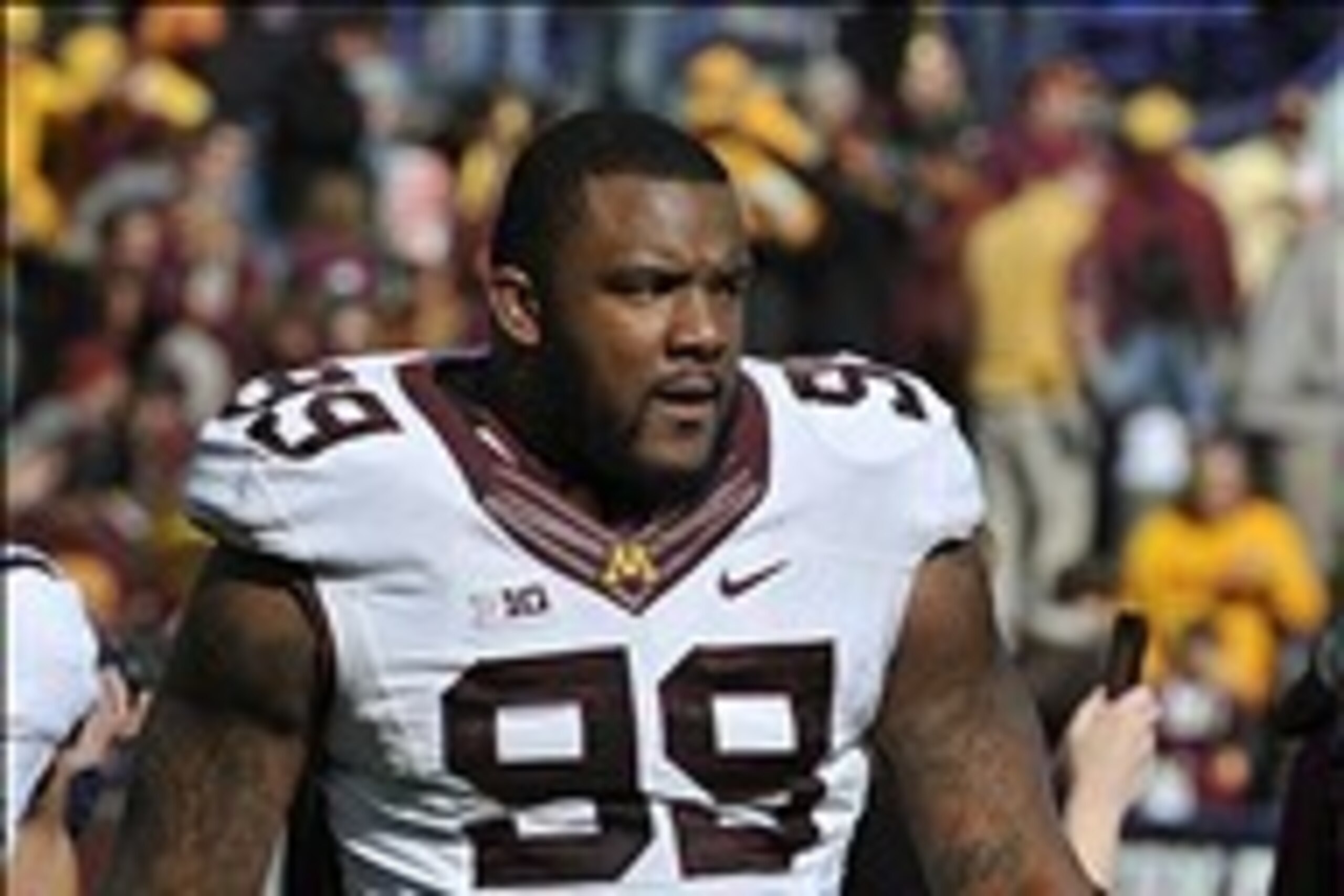 Oct 19, 2013; Evanston, IL, USA;  Minnesota Golden Gophers defensive lineman Ra'Shede Hageman (99) leaves the field after the game against the Northwestern at Ryan Field.  The Minnesota Golden Gophers defeated the Northwestern Wildcats 20-17. Mandatory Cr