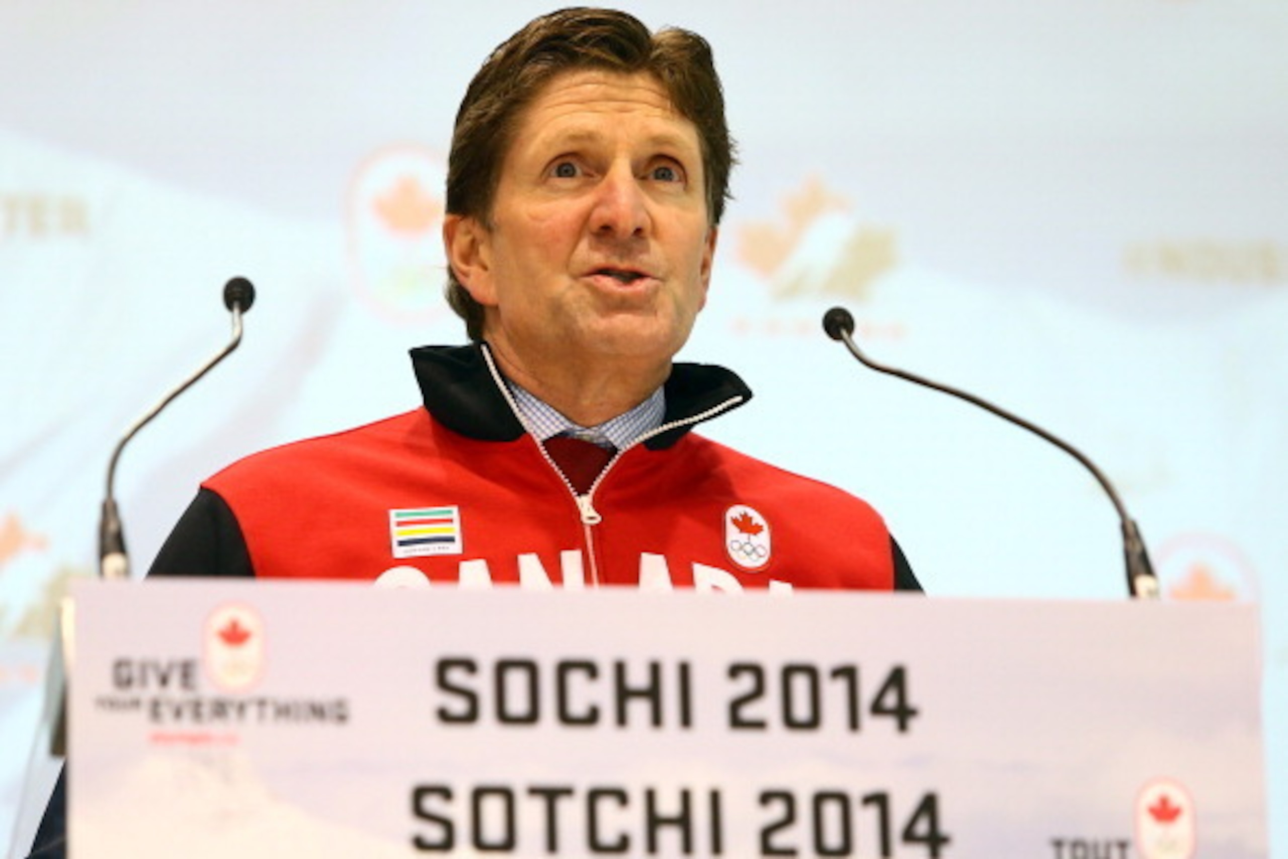 TORONTO, ON - JANUARY 7: Head coach Mike Babcock speaks during the announcement of the Canadian Men's Olympic Hockey team at the Mastercard Centre ahead of the Sochi Winter Olympics January 7, 2014 in Toronto, Ontario, Canada.  (Photo by Abelimages/Getty 