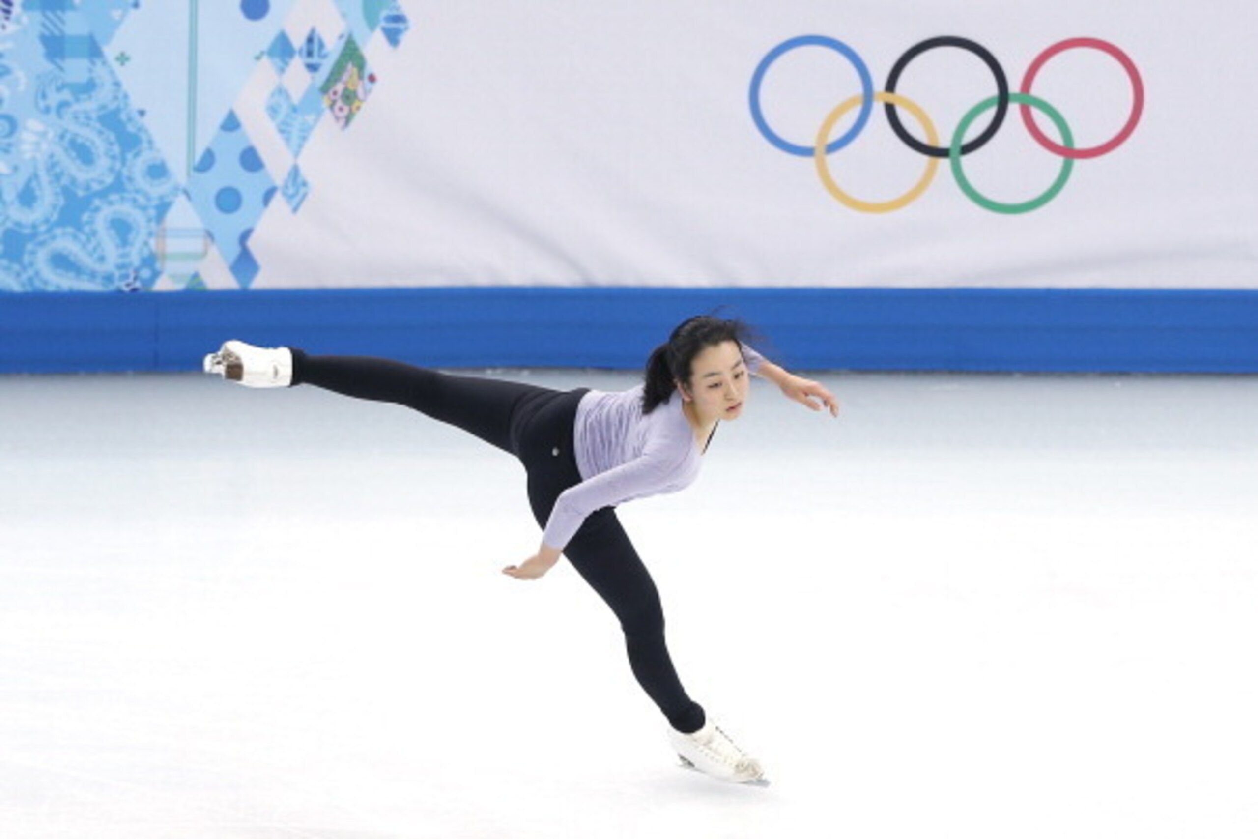 SOCHI, RUSSIA - FEBRUARY 06:  Figure skater Mao Asada of Japan practices at the Iceberg Skating Palace on February 6, 2014 in Sochi, Russia.  (Photo by Matthew Stockman/Getty Images)