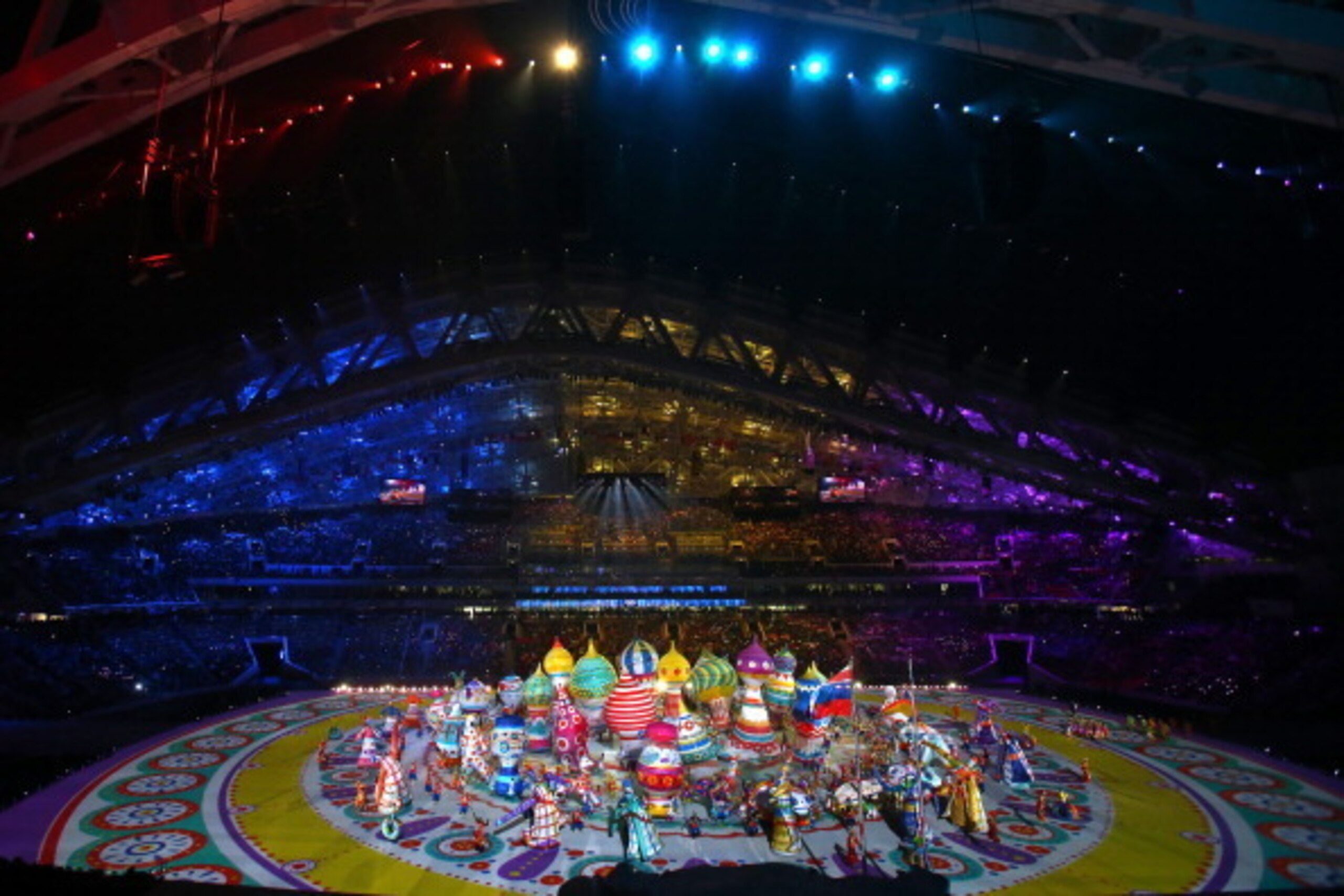 SOCHI, RUSSIA - FEBRUARY 07:  Dancers perform with inflated objects during the Opening Ceremony of the Sochi 2014 Winter Olympics at Fisht Olympic Stadium on February 7, 2014 in Sochi, Russia.  (Photo by Martin Rose/Getty Images)
