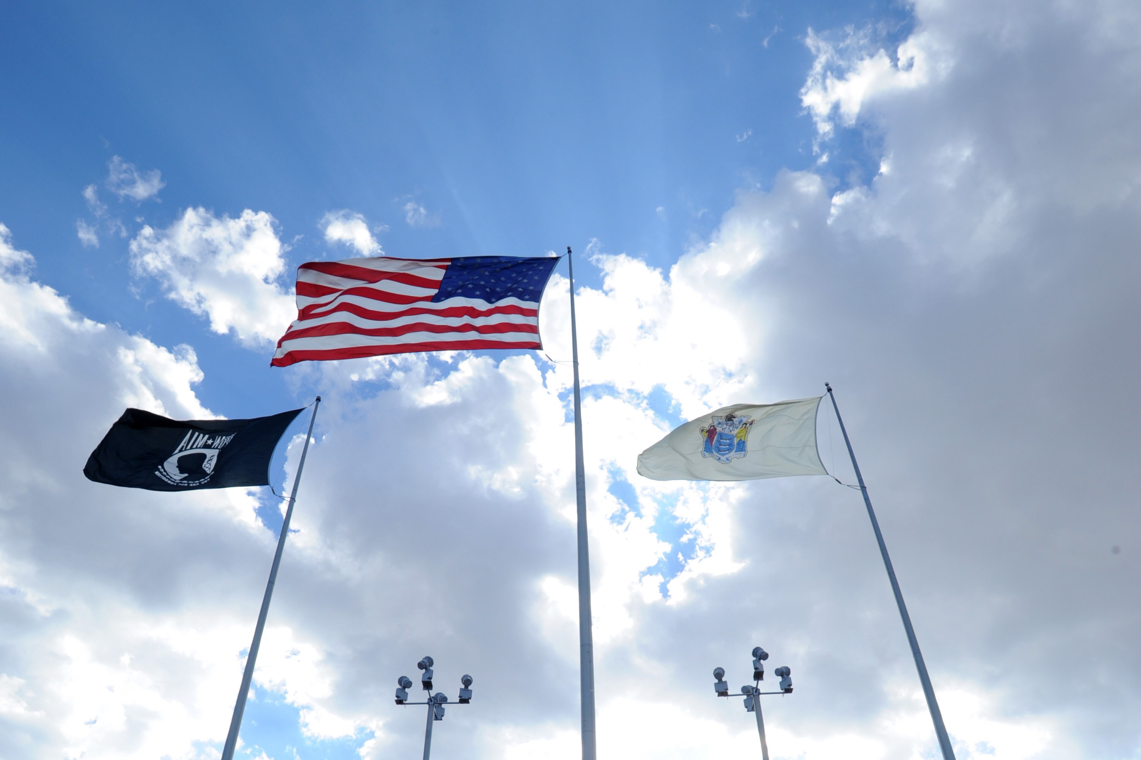 Nov 10, 2013; East Rutherford, NJ, USA; General view of the flags of the United States and Super Bowl XXI and XXV and XLII and XLVI championships of the New York Giatns at MetLife Stadium. Mandatory Credit: Kirby Lee-USA TODAY Sports