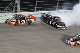 In the 2012 Ford 200, Dillon was less than five laps and two points away from clinching the CWTS championship before contact from the No. 4 of Kyle Larson changed all that.