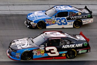 BRISTOL, TN - AUGUST 23:  Austin Dillon, driver of the #3 AdvoCare Chevrolet, races Ty Dillon, driver of the #33 WESCO Chevrolet, during the NASCAR Nationwide Series Food City 250 at Bristol Motor Speedway on August 23, 2013 in Bristol, Tennessee.  (Photo