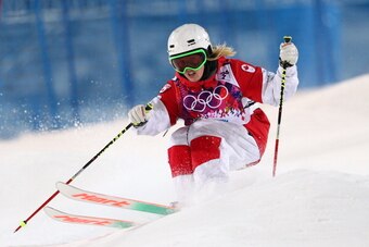 SOCHI, RUSSIA - FEBRUARY 08:  Chloe Dufour-Lapointe of Canada competes in the Ladies' Moguls Final 1 on day one of the Sochi 2014 Winter Olympics at Rosa Khutor Extreme Park on February 8, 2014 in Sochi, Russia.  (Photo by Cameron Spencer/Getty Images)