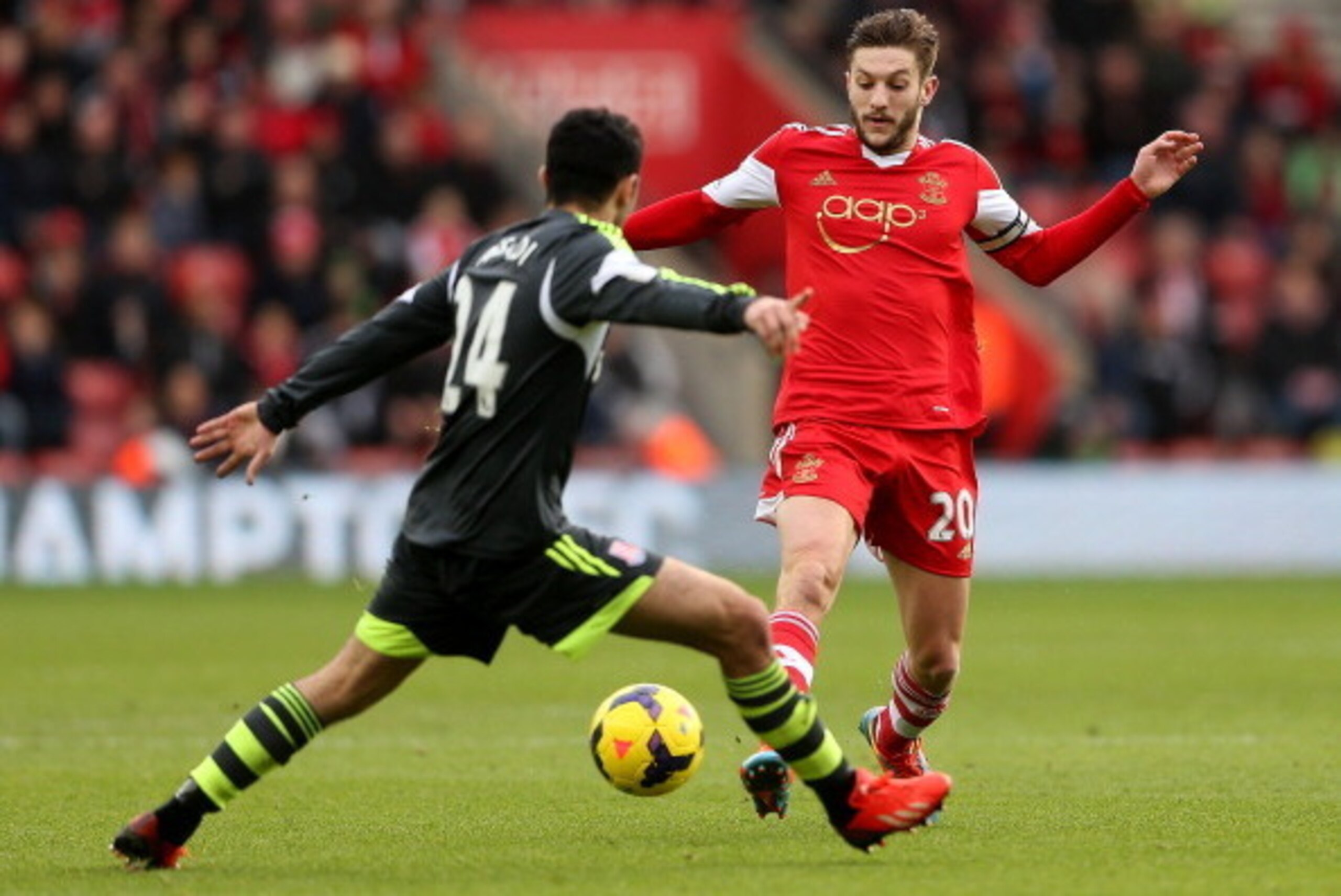 SOUTHAMPTON, ENGLAND - FEBRUARY 08:  Adam Lallana of Southampton during the Barclays Premier League match between Southampton and Stoke City at St Mary's Stadium on February 8, 2014 in Southampton, England.  (Photo by Scott Heavey/Getty Images)