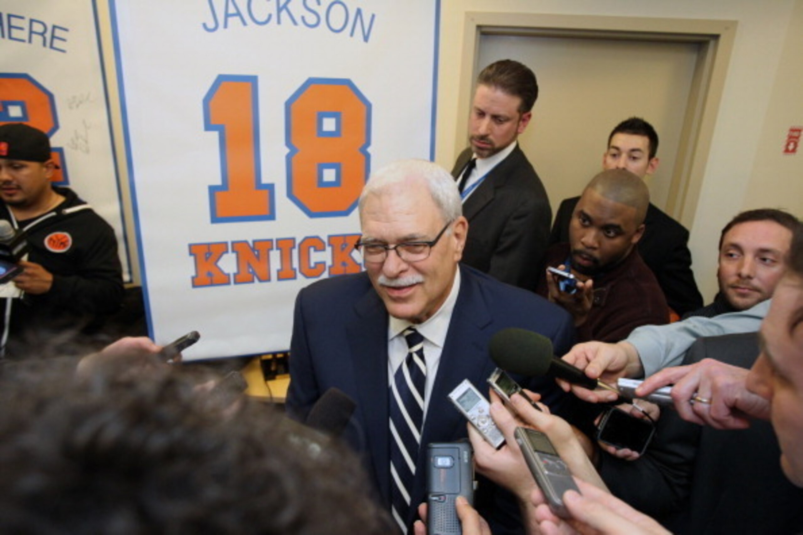 NEW YORK, NY - April 5: Phil Jackson of the 1973 Championship New York Knicks team during a press conference before a game between the Milwaukee Bucks and the New York Knicks on April 5, 2013 at Madison Square Garden in New York City.  NOTE TO USER: User 