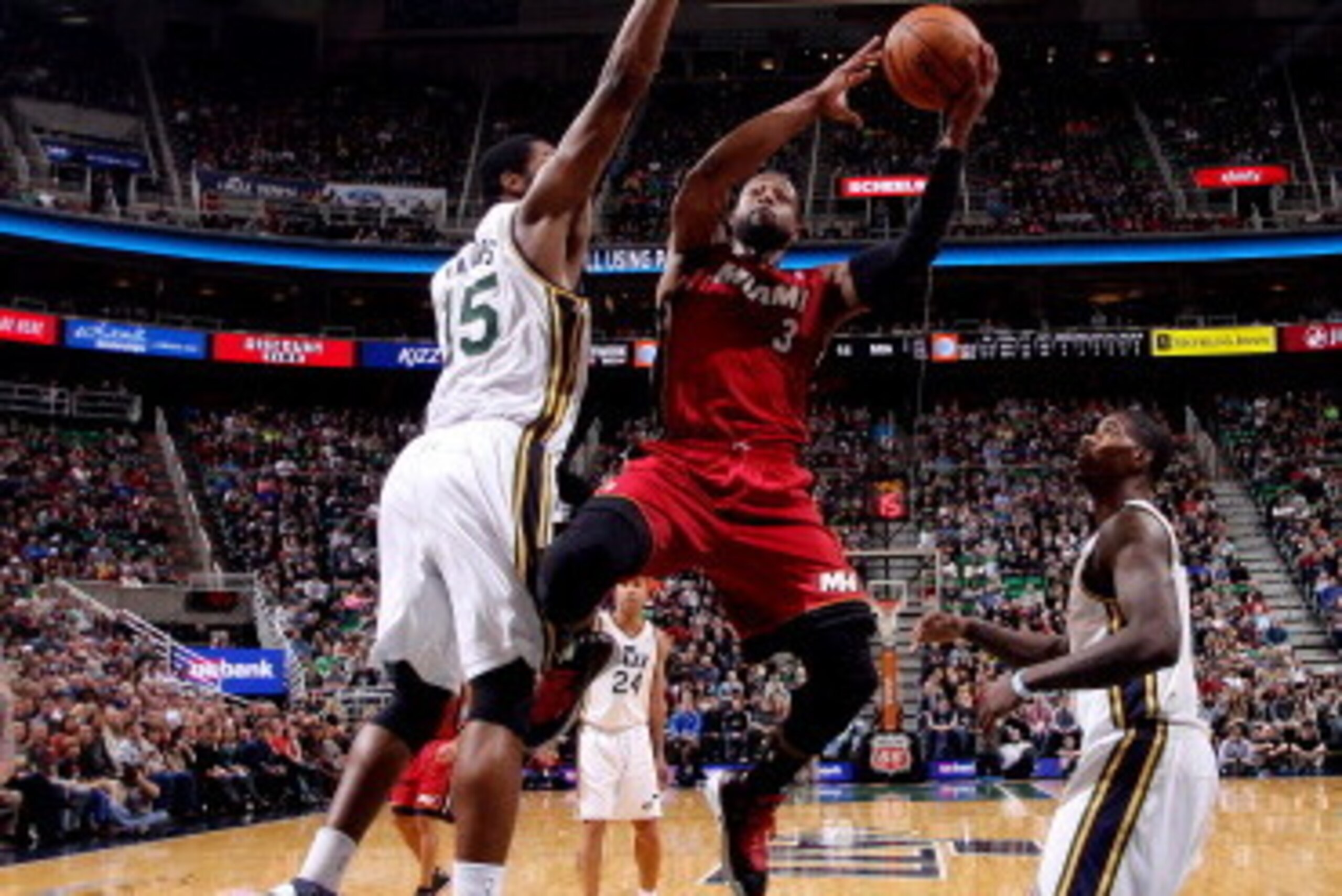 SALT LAKE CITY, UT - FEBRUARY 08:  Dwyane Wade #3 of the Miami Heat shoots against the Utah Jazz at EnergySolutions Arena on February 08, 2014 in Salt Lake City, Utah. NOTE TO USER: User expressly acknowledges and agrees that, by downloading and or using 