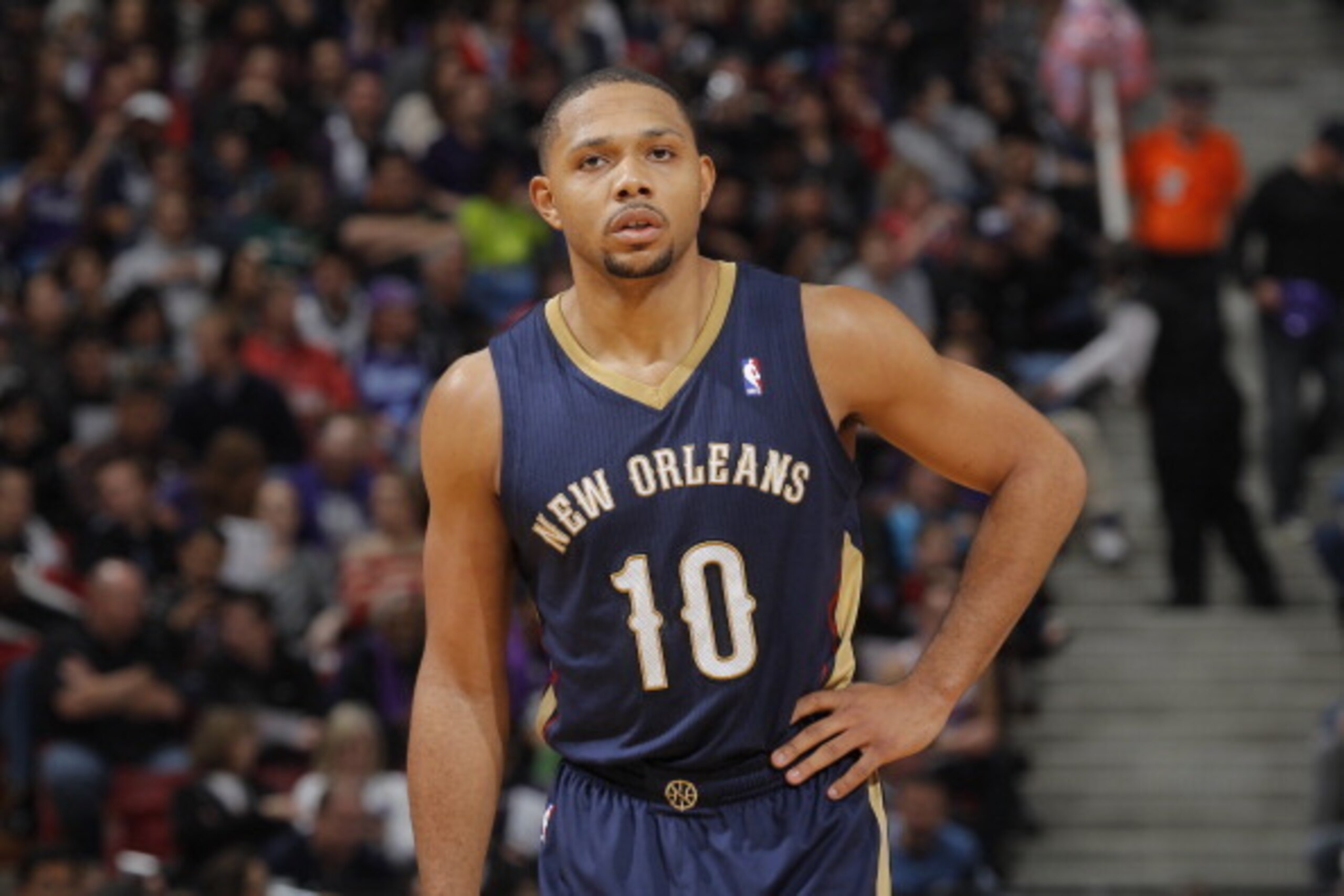 SACRAMENTO, CA - DECEMBER 23: Eric Gordon #10 of the New Orleans Pelicans in a game against the Sacramento Kings on December 23, 2013 at Sleep Train Arena in Sacramento, California. NOTE TO USER: User expressly acknowledges and agrees that, by downloading