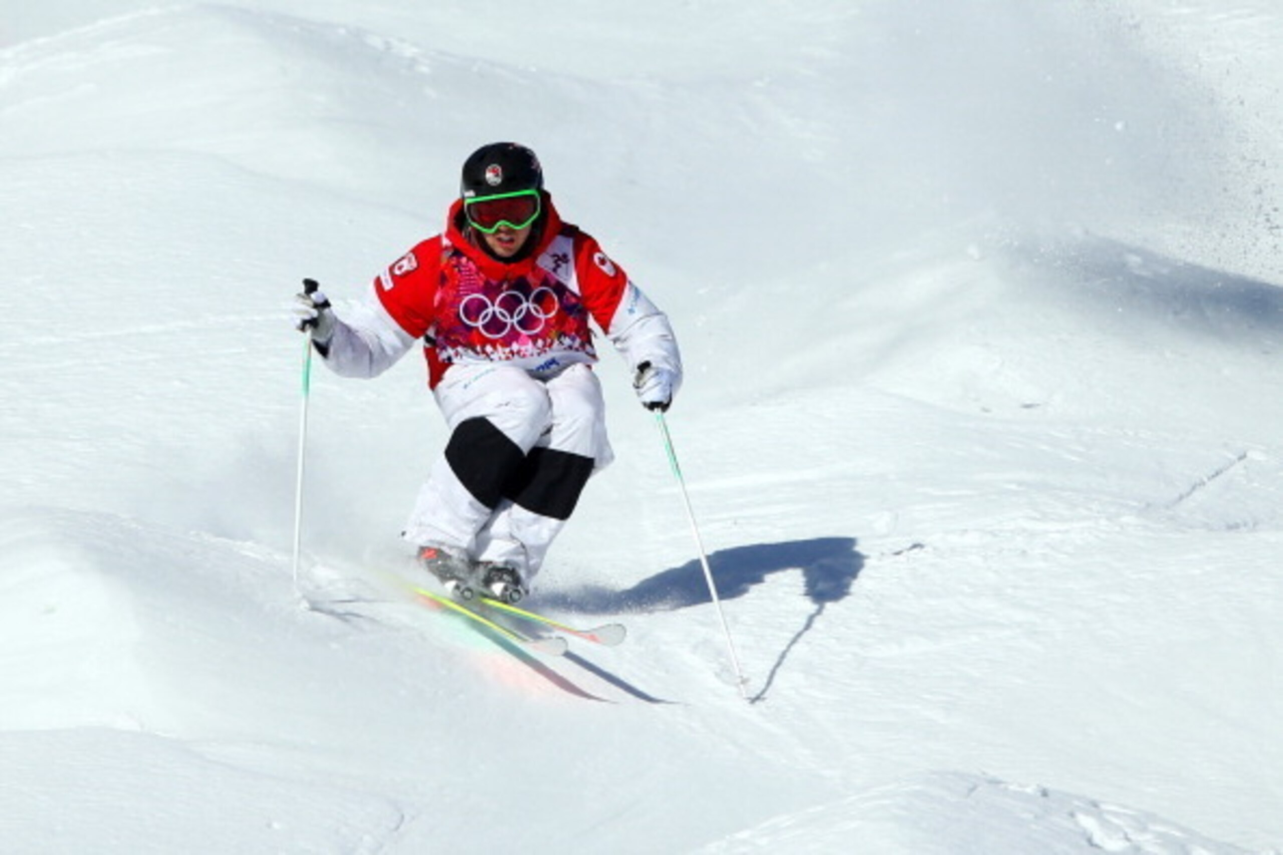 SOCHI, RUSSIA - FEBRUARY 07:  Alex Bilodeau of Canada practices during the Men's and Ladies Moguls official training session ahead of the the Sochi 2014 Winter Olympics at Rosa Khutor Extreme Park on February 7, 2014 in Sochi, Russia.  (Photo by Cameron S