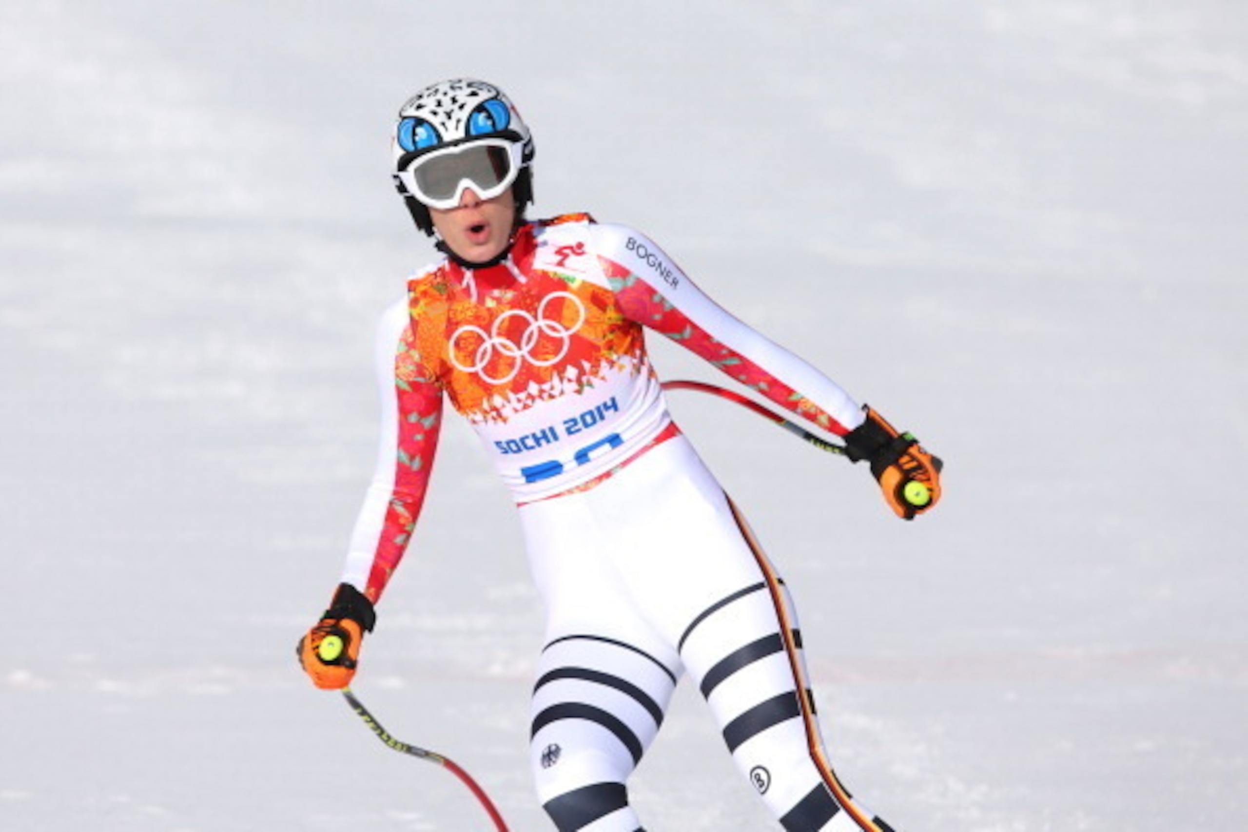 SOCHI, RUSSIA - FEBRUARY 10: Maria Hoefl-Riesch of Germany in action during the Alpine Skiing Women's Super Combined Downhill on day 3 of the Sochi 2014 Winter Olympics at Rosa Khutor Alpine Center on February 10, 2014 in Sochi, Russia. (Photo by Alexand SOCHI, RUSSIA - FEBRUARY 10: Maria Hoefl-Riesch of Germany in action during the Alpine Skiing Women's Super Combined Downhill on day 3 of the Sochi 2014 Winter Olympics at Rosa Khutor Alpine Center on February 10, 2014 in Sochi, Russia. (Photo by Alexand