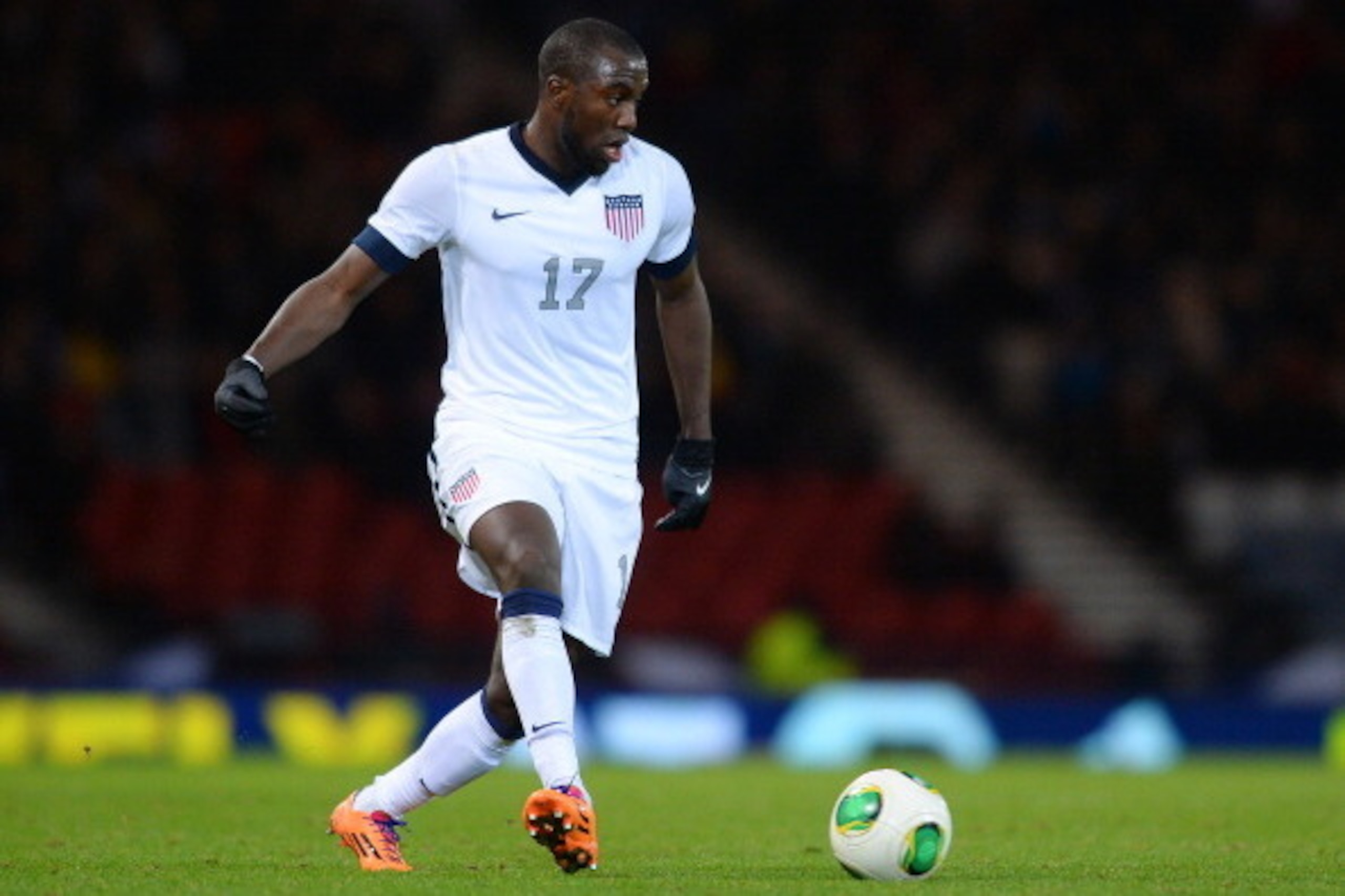 GLASGOW,  SCOTLAND - NOVEMBER 15 : Jozy Altidore of USA in action during the International Friendly match between Scotland and USA at Hampden Park on November 15, 2013.  (Photo by Mark Runnacles/Getty Images)