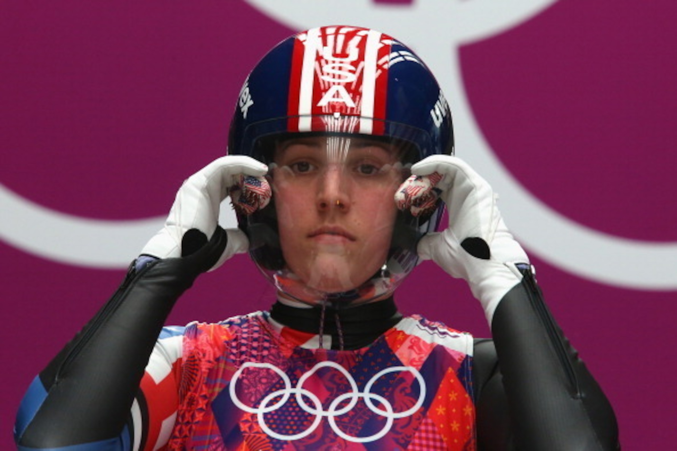 SOCHI, RUSSIA - FEBRUARY 10:  Erin Hamlin of USA prepares for her first run during the Women's Luge Singles on Day 3 of the Sochi 2014 Winter Olympics at Sliding Center Sanki on February 10, 2014 in Sochi, Russia.  (Photo by Alexander Hassenstein/Getty Im