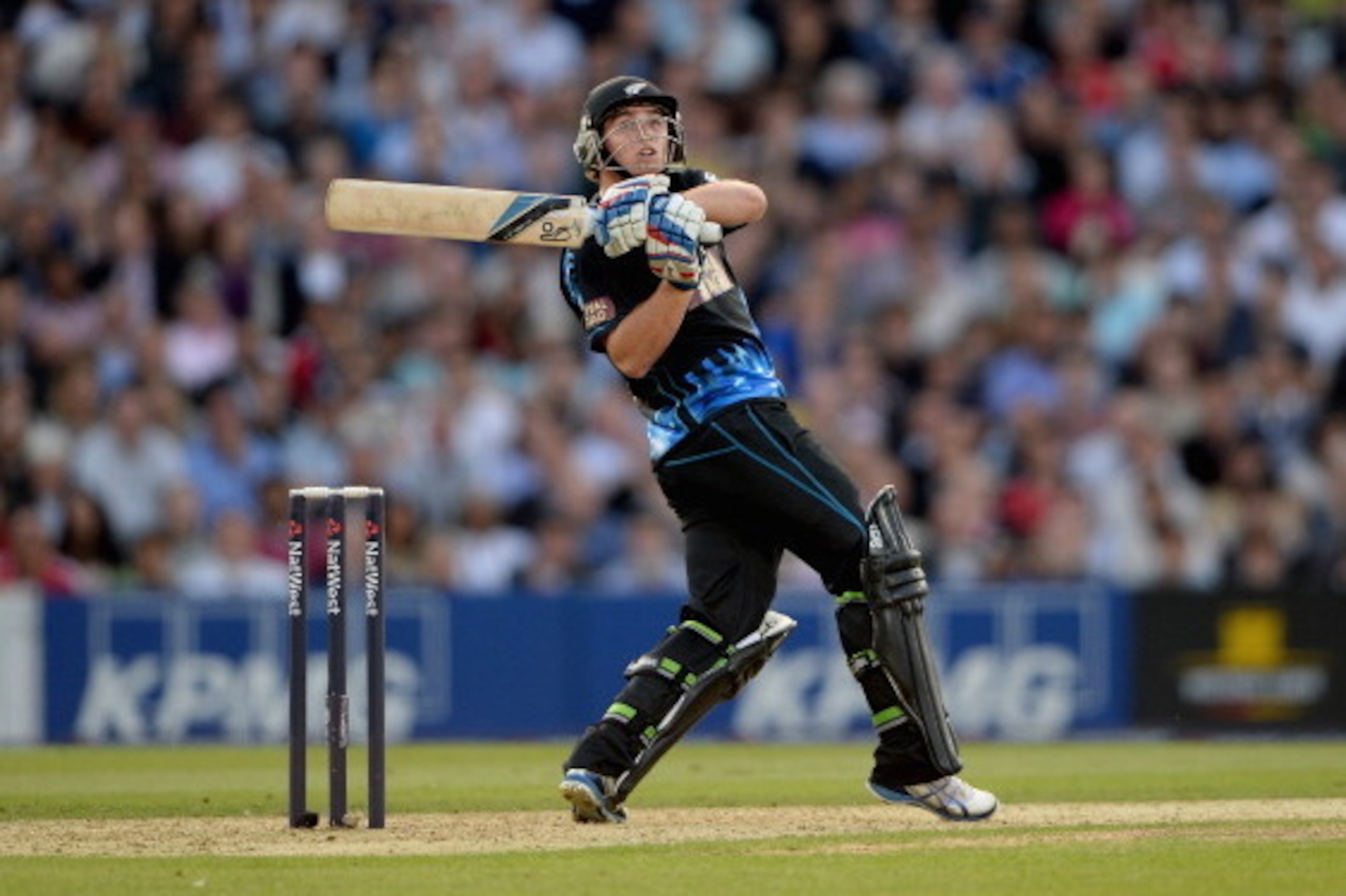 LONDON, ENGLAND - JUNE 25:  Tom Latham of new Zealand hits out for six runs during the 1st NatWest International T20 match between England and New Zealand at The Kia Oval on June 25, 2013 in London, England.  (Photo by Gareth Copley/Getty Images)