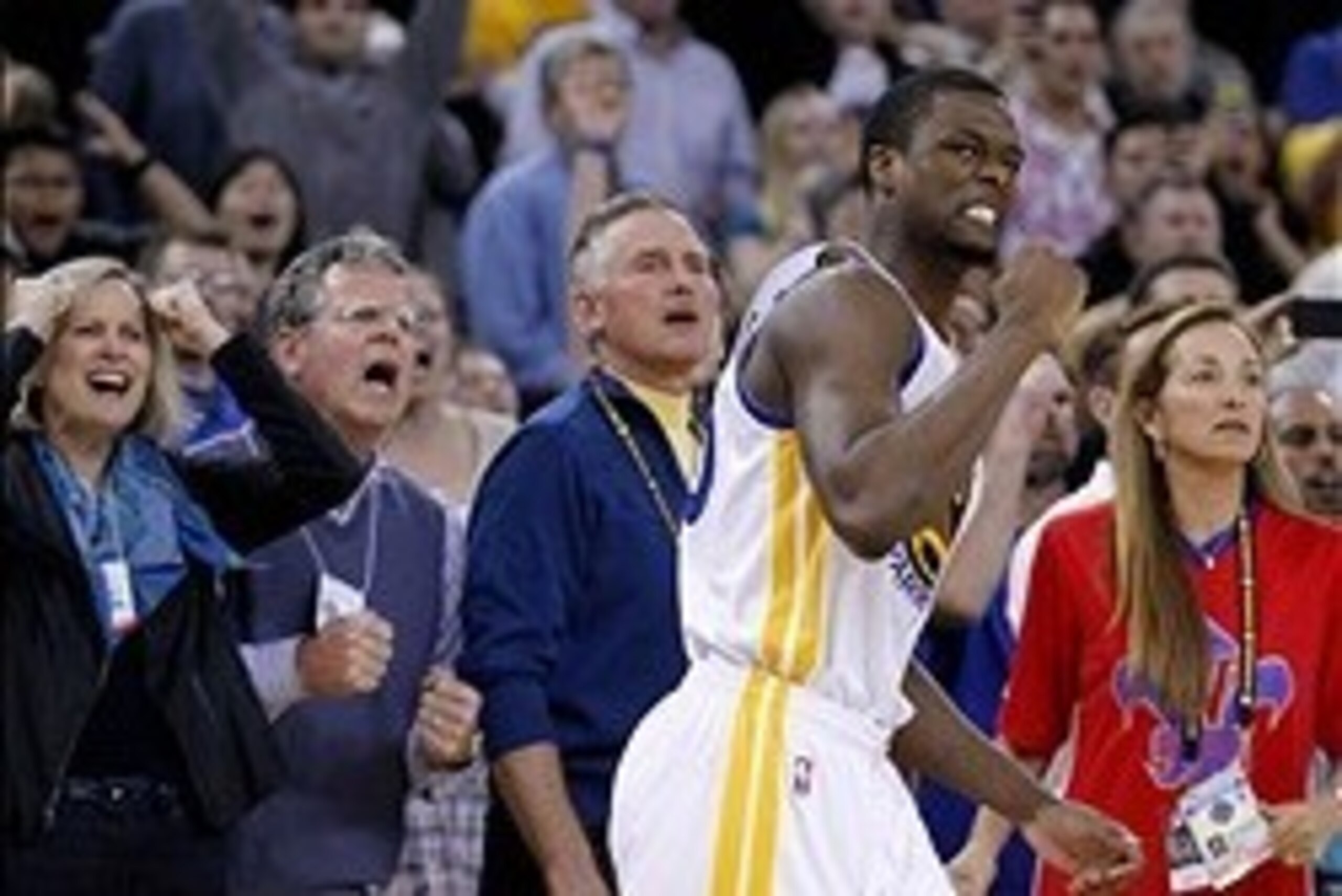 Jan 24, 2014; Oakland, CA, USA; Golden State Warriors forward Harrison Barnes (40) reacts after missing a shot at the buzzer against the Minnesota Timberwolves in the fourth quarter at Oracle Arena. The Timberwolves defeated the Warriors 121-120. Mandator