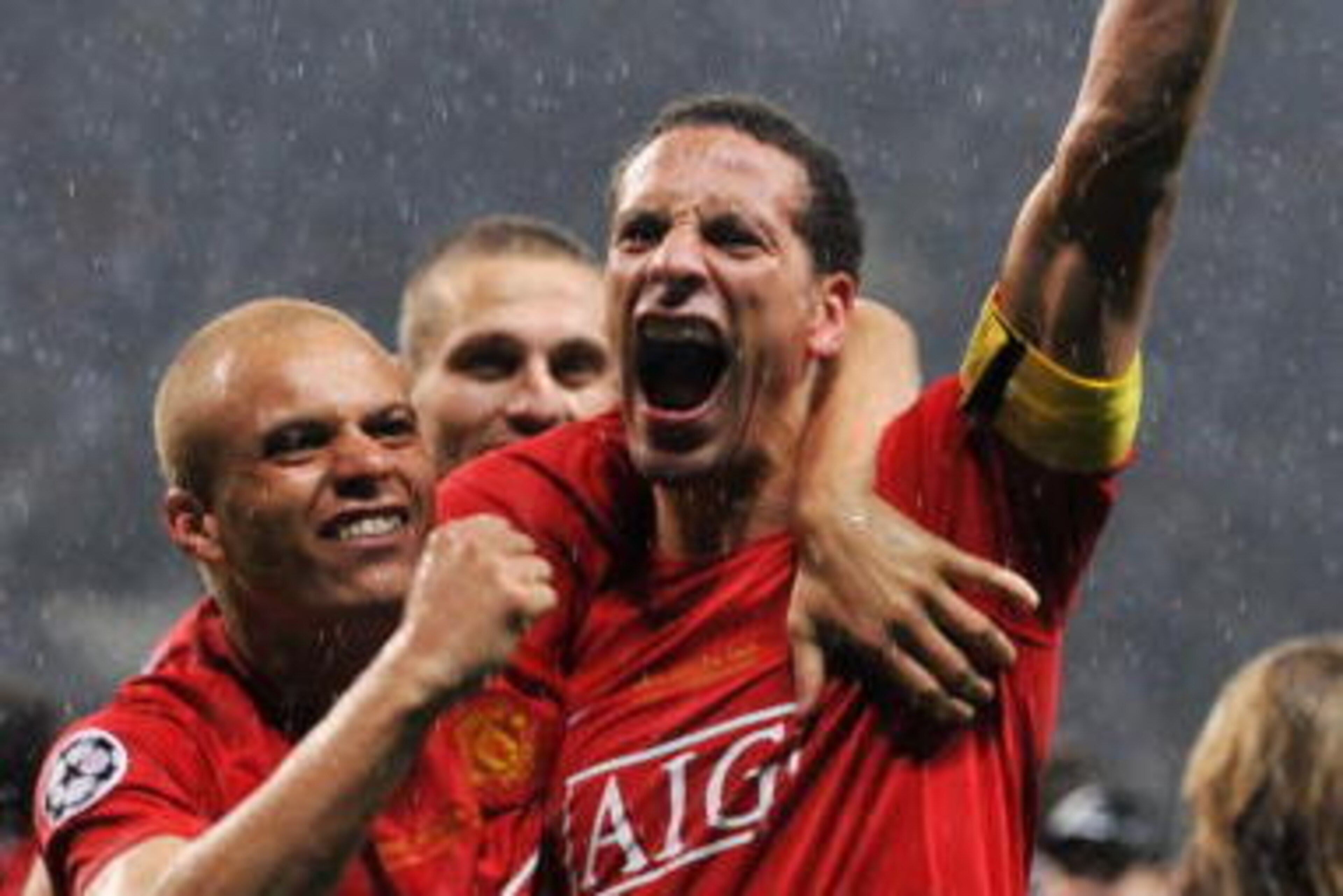 MOSCOW - MAY 21:  Wes Brown and Rio Ferdinand of Manchester United celebrate victory following the UEFA Champions League Final match between Manchester United and Chelsea at the Luzhniki Stadium on May 21, 2008 in Moscow, Russia.  (Photo by Shaun Botteril