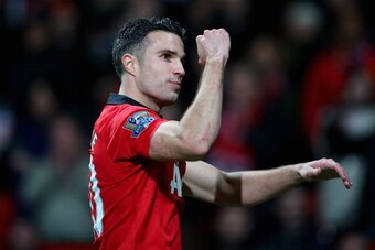 MANCHESTER, ENGLAND - NOVEMBER 10:  Robin van Persie of Manchester United celebrates at the end of the Barclays Premier League match between Manchester United and Arsenal at Old Trafford on November 10, 2013 in Manchester, England.  (Photo by Alex Livesey