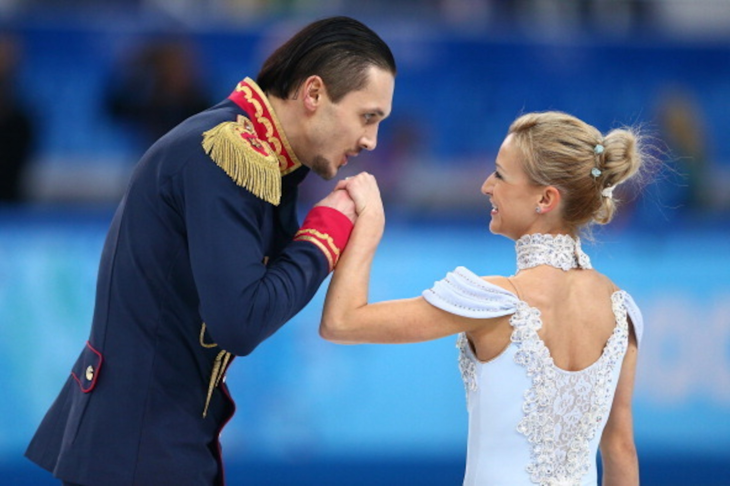 SOCHI, RUSSIA - FEBRUARY 06: Tatiana Volosozhar and Maxim Trankov of Russia compete in the Figure Skating Pairs Short Program during the Sochi 2014 Winter Olympics at Iceberg Skating Palace on February 6, 2014 in Sochi, Russia. (Photo by Clive Mason/Get SOCHI, RUSSIA - FEBRUARY 06: Tatiana Volosozhar and Maxim Trankov of Russia compete in the Figure Skating Pairs Short Program during the Sochi 2014 Winter Olympics at Iceberg Skating Palace on February 6, 2014 in Sochi, Russia. (Photo by Clive Mason/Get