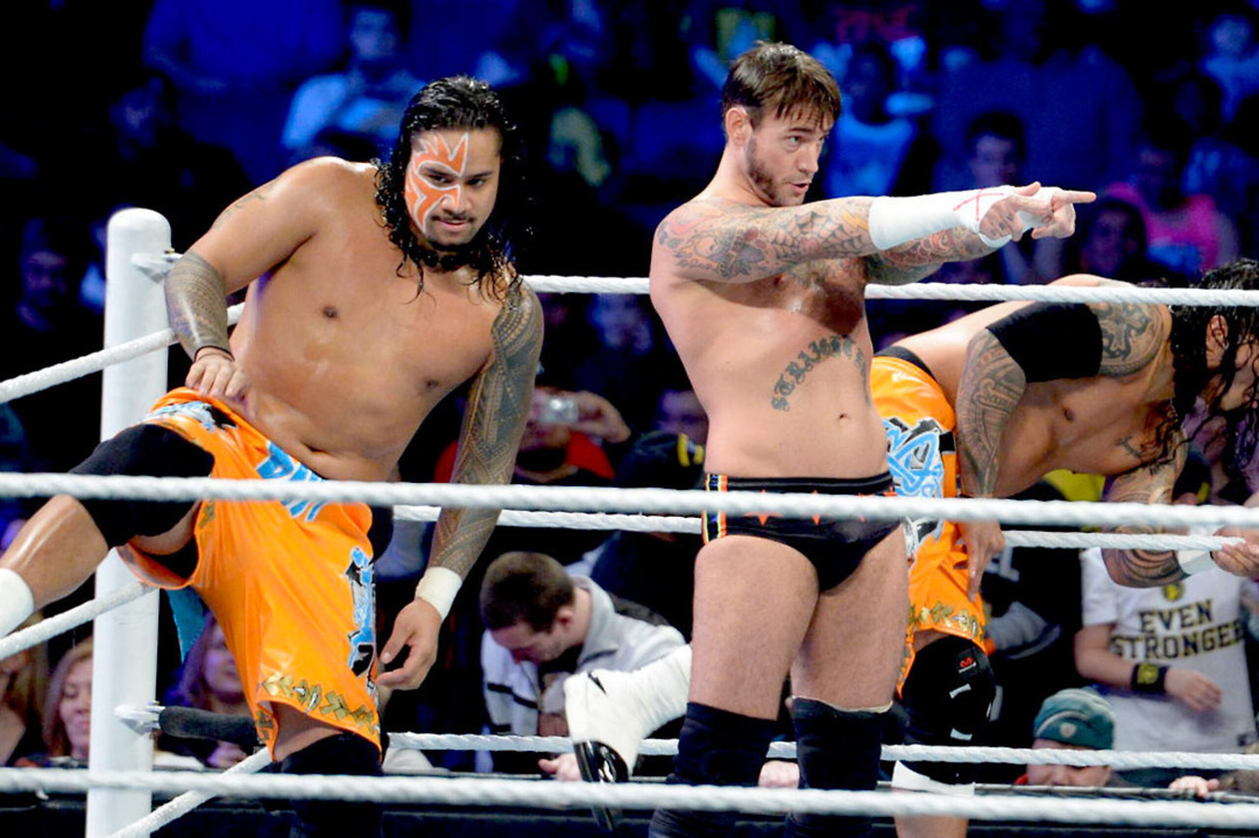 CM Punk ready for action in a six-man tag match from earlier this year.