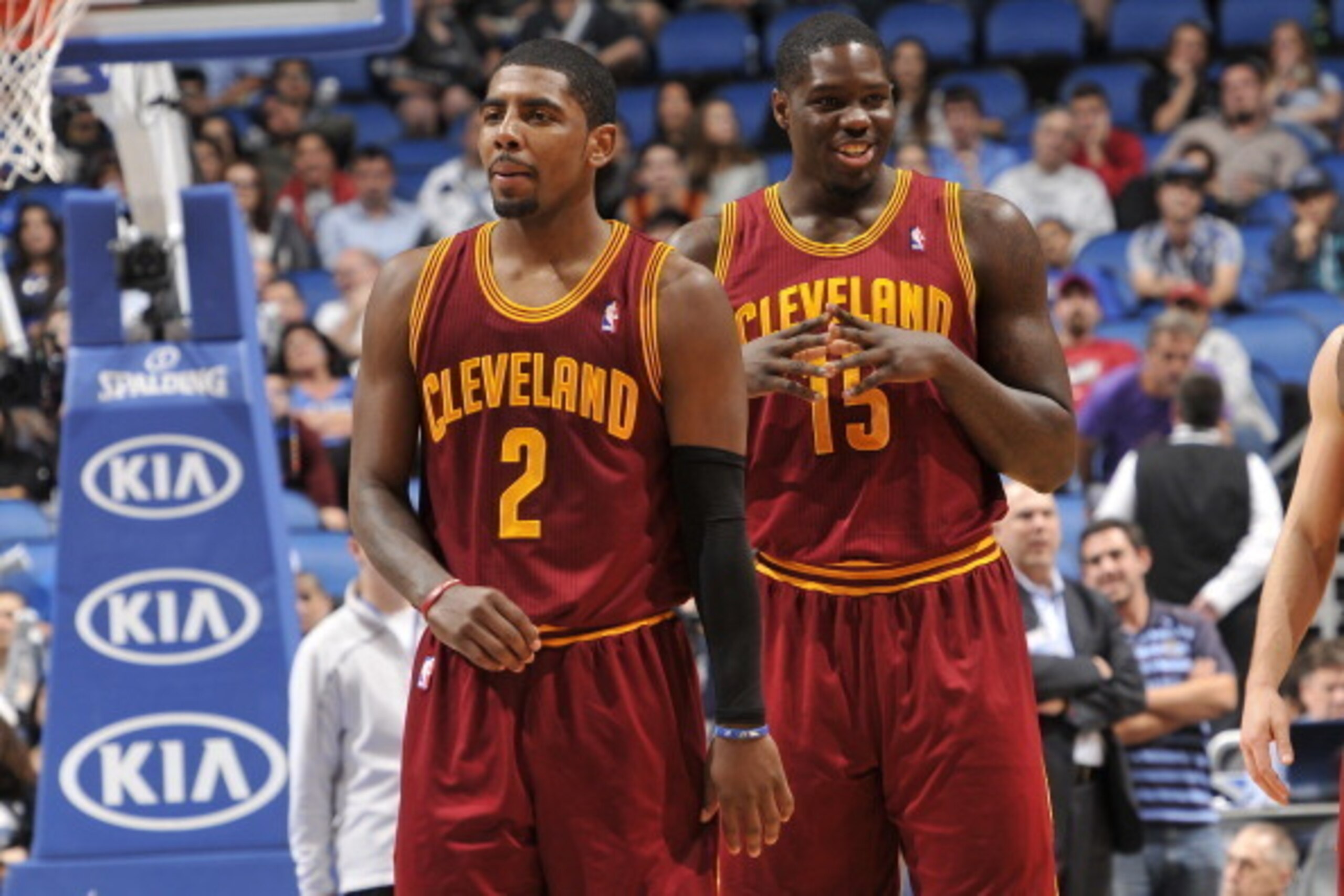 ORLANDO, FL - DECEMBER 13: Kyrie Irving #2 and Anthony Bennett #15 of the Cleveland Cavaliers look on against the Orlando Magic during the game on December 13, 2013 at Amway Center in Orlando, Florida. NOTE TO USER: User expressly acknowledges and agrees 