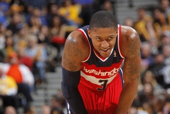 OAKLAND, CA - JANUARY 28: Bradley Beal #3 of the Washington Wizards while facing the Golden State Warriors on January 28, 2014 at Oracle Arena in Oakland, California. NOTE TO USER: User expressly acknowledges and agrees that, by downloading and or using t