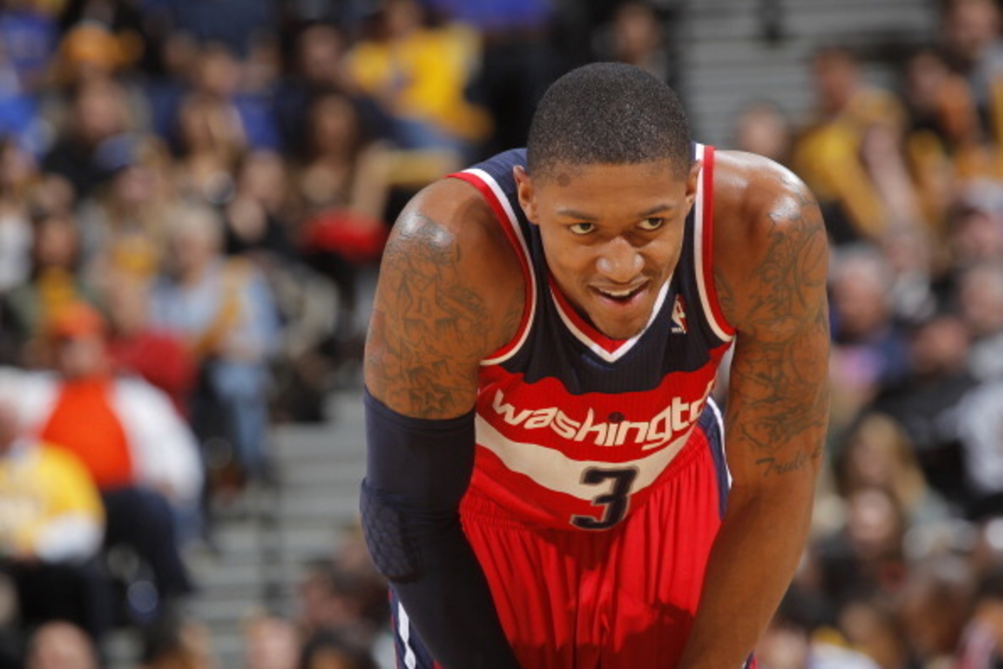 OAKLAND, CA - JANUARY 28: Bradley Beal #3 of the Washington Wizards while facing the Golden State Warriors on January 28, 2014 at Oracle Arena in Oakland, California. NOTE TO USER: User expressly acknowledges and agrees that, by downloading and or using t
