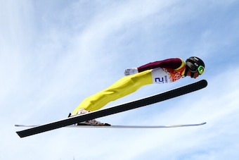 SOCHI, RUSSIA - FEBRUARY 12:  Bill Demong of the United States competes during the Nordic Combined Individual Gundersen Normal Hill and 10km Cross Country on day 5 of the Sochi 2014 Winter Olympics at the RusSki Gorki Ski Jumping Center on February 12, 20