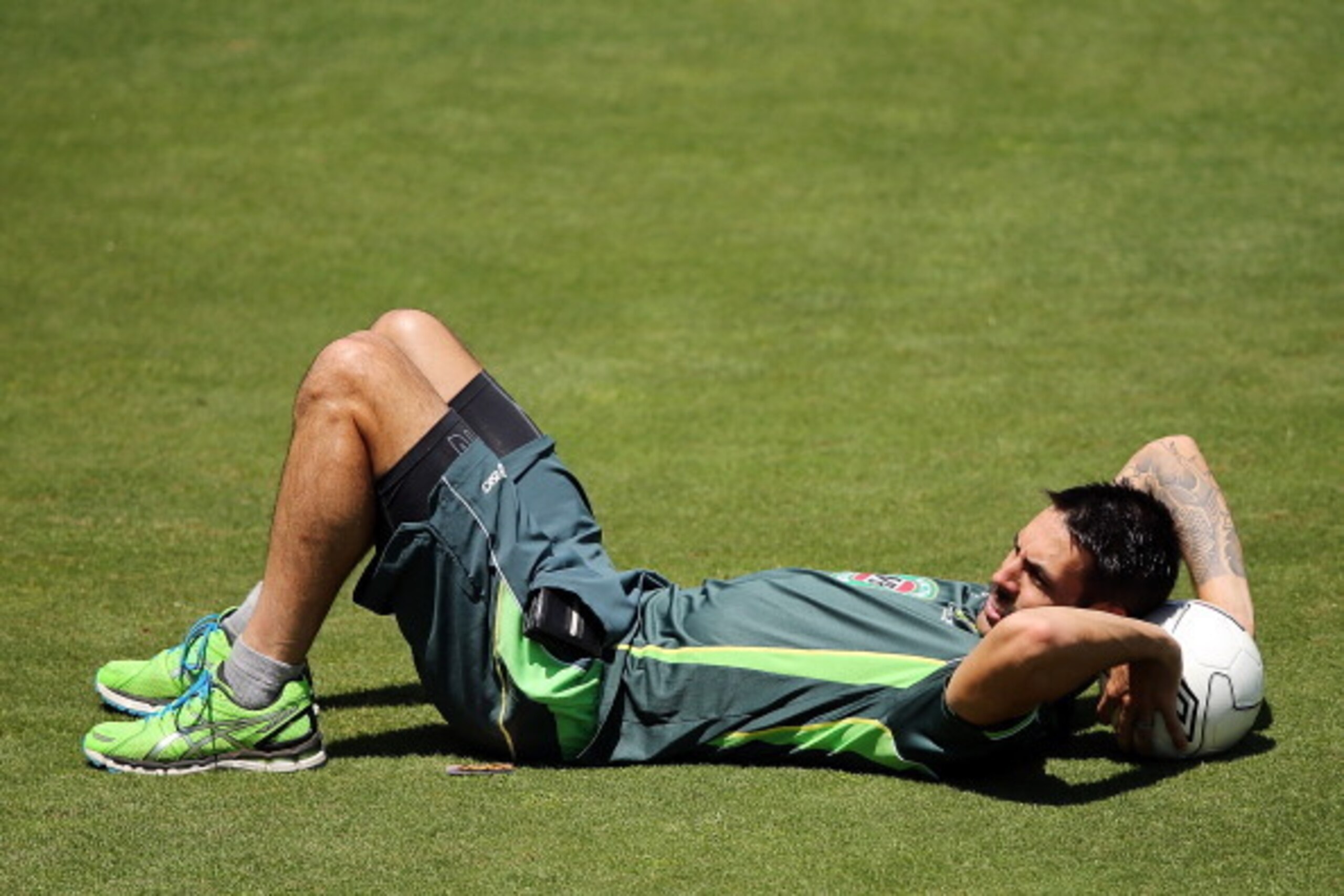 CENTURION, SOUTH AFRICA - FEBRUARY 11: Mitchell Johnson looks on during an Australian nets session at Centurion Park on February 11, 2014 in Centurion, South Africa.  (Photo by Morne de Klerk/Getty Images)
