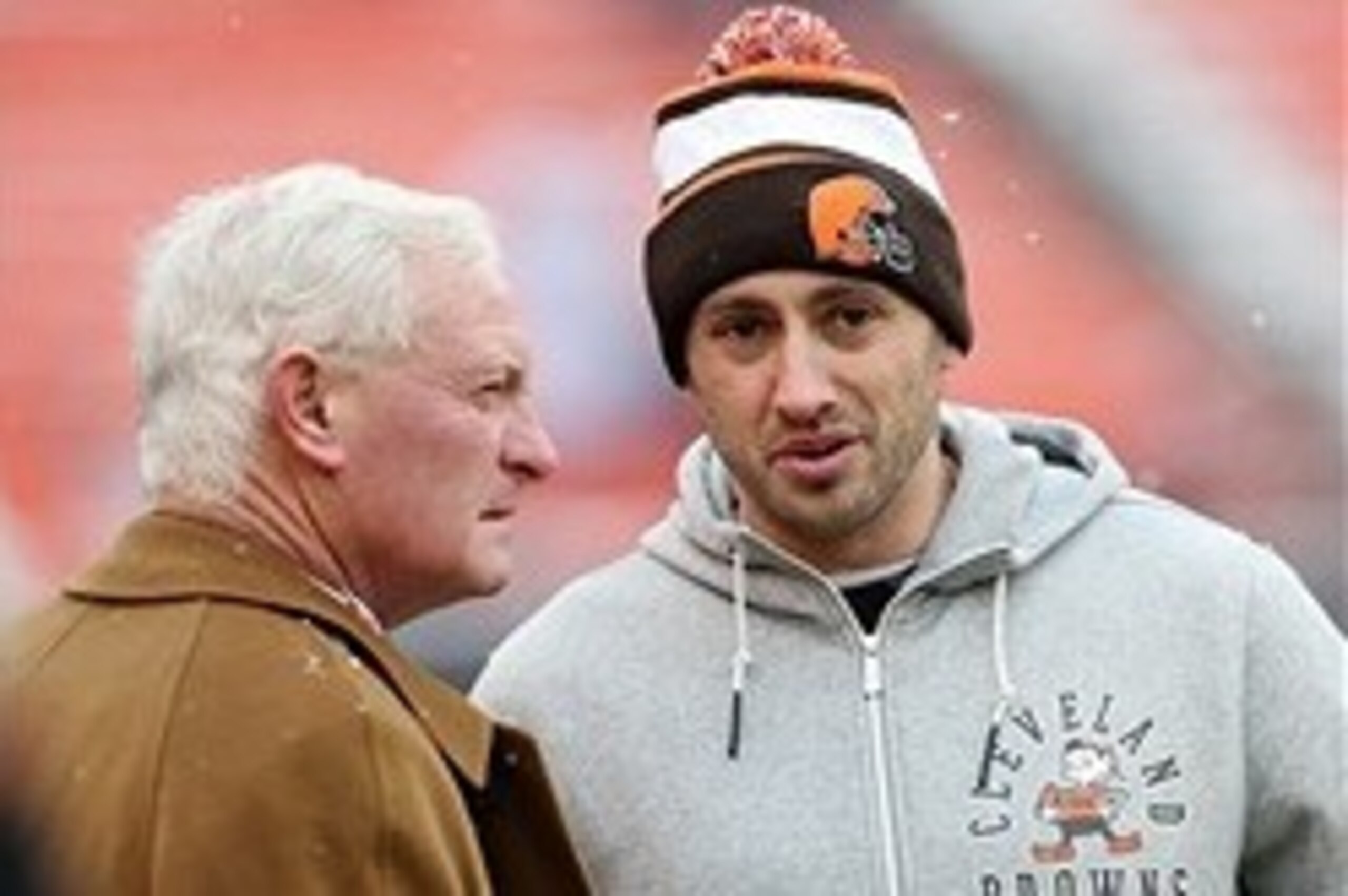 Dec 15, 2013; Cleveland, OH, USA; Cleveland Browns owner Jimmy Haslam, left, talks with quarterback Brian Hoyer (6) before a game against the Chicago Bears at FirstEnergy Stadium. Mandatory Credit: Ron Schwane-USA TODAY Sports