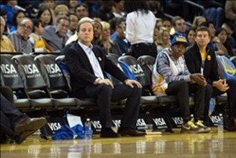 Oct 30, 2013; Oakland, CA, USA; Golden State Warriors owner Joe Lacob on the sideline against the Los Angeles Lakers during the third quarter at Oracle Arena. The Golden State Warriors defeated the Los Angeles Lakers 125-94. Mandatory Credit: Kelley L Cox