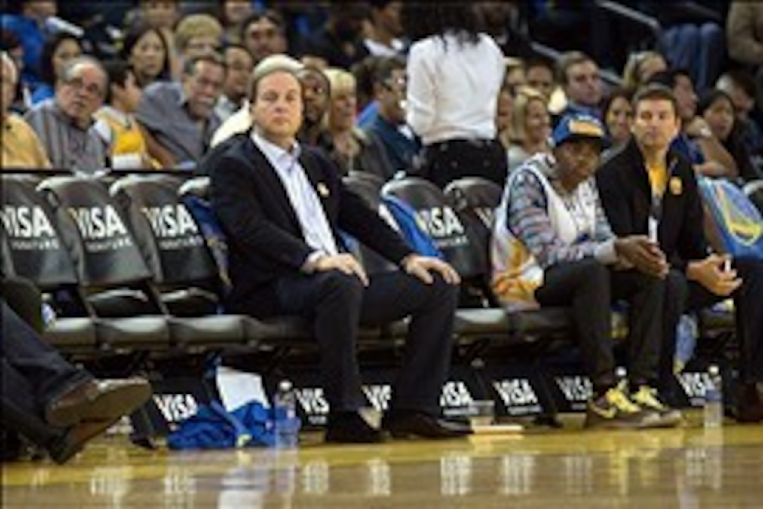 Oct 30, 2013; Oakland, CA, USA; Golden State Warriors owner Joe Lacob on the sideline against the Los Angeles Lakers during the third quarter at Oracle Arena. The Golden State Warriors defeated the Los Angeles Lakers 125-94. Mandatory Credit: Kelley L Cox