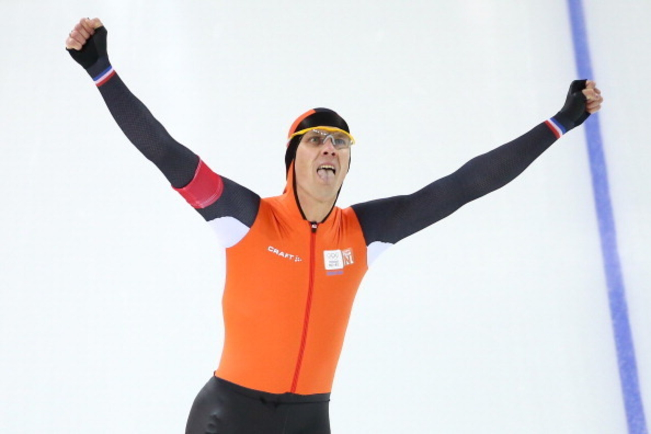 SOCHI, RUSSIA - FEBRUARY 12:  Stefan Groothuis of the Netherlands celebrates after competing during the Men's 1000m Speed Skating event during day 5 of the Sochi 2014 Winter Olympics at at Adler Arena Skating Center on February 12, 2014 in Sochi, Russia. 