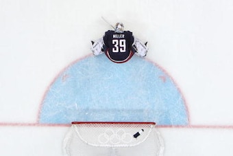 VANCOUVER, BC - FEBRUARY 26:  Goalkeeper Ryan Miller #39 of the United States is seen during the ice hockey men's semifinal game between the United States and Finland on day 15 of the Vancouver 2010 Winter Olympics at Canada Hockey Place on February 26, 2