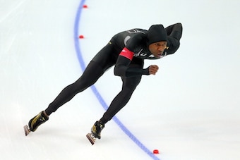 SOCHI, RUSSIA - FEBRUARY 12:  Shani Davis of the United States competes during the Men's 1000m Speed Skating event during day 5 of the Sochi 2014 Winter Olympics at at Adler Arena Skating Center on February 12, 2014 in Sochi, Russia.  (Photo by Quinn Roon
