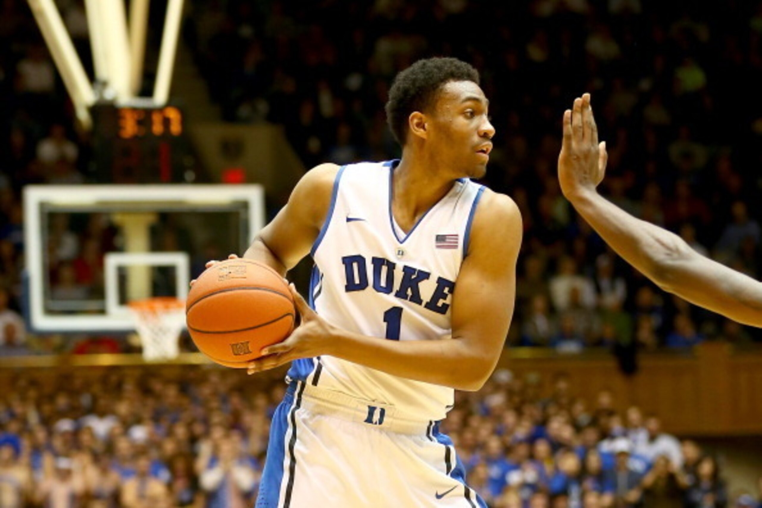 DURHAM, NC - NOVEMBER 08:  Jabari Parker #1 of the Duke Blue Devils during their game at Cameron Indoor Stadium on November 8, 2013 in Durham, North Carolina.  (Photo by Streeter Lecka/Getty Images)