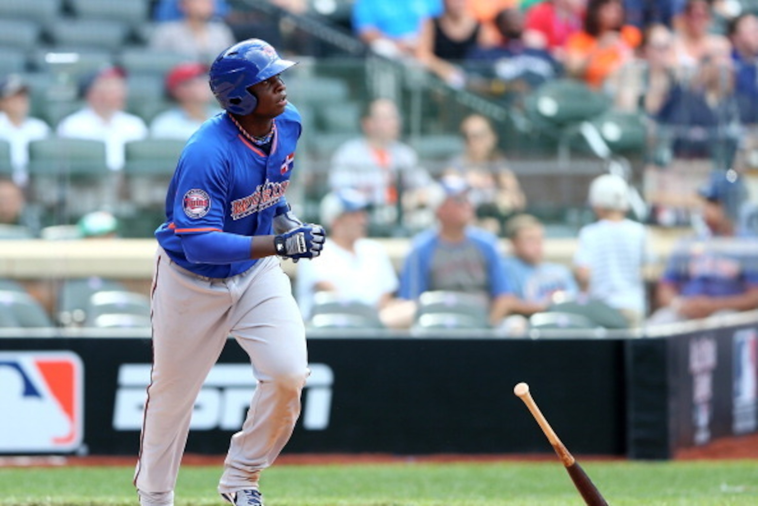 NEW YORK, NY - JULY 14:  Miguel Sano #11 of the World Team takes his turn at bat on July 14, 2013 at Citi Field in the Flushing neighborhood of the Queens borough of New York City. The United States defeated the World Team 4-2.  (Photo by Elsa/Getty Image
