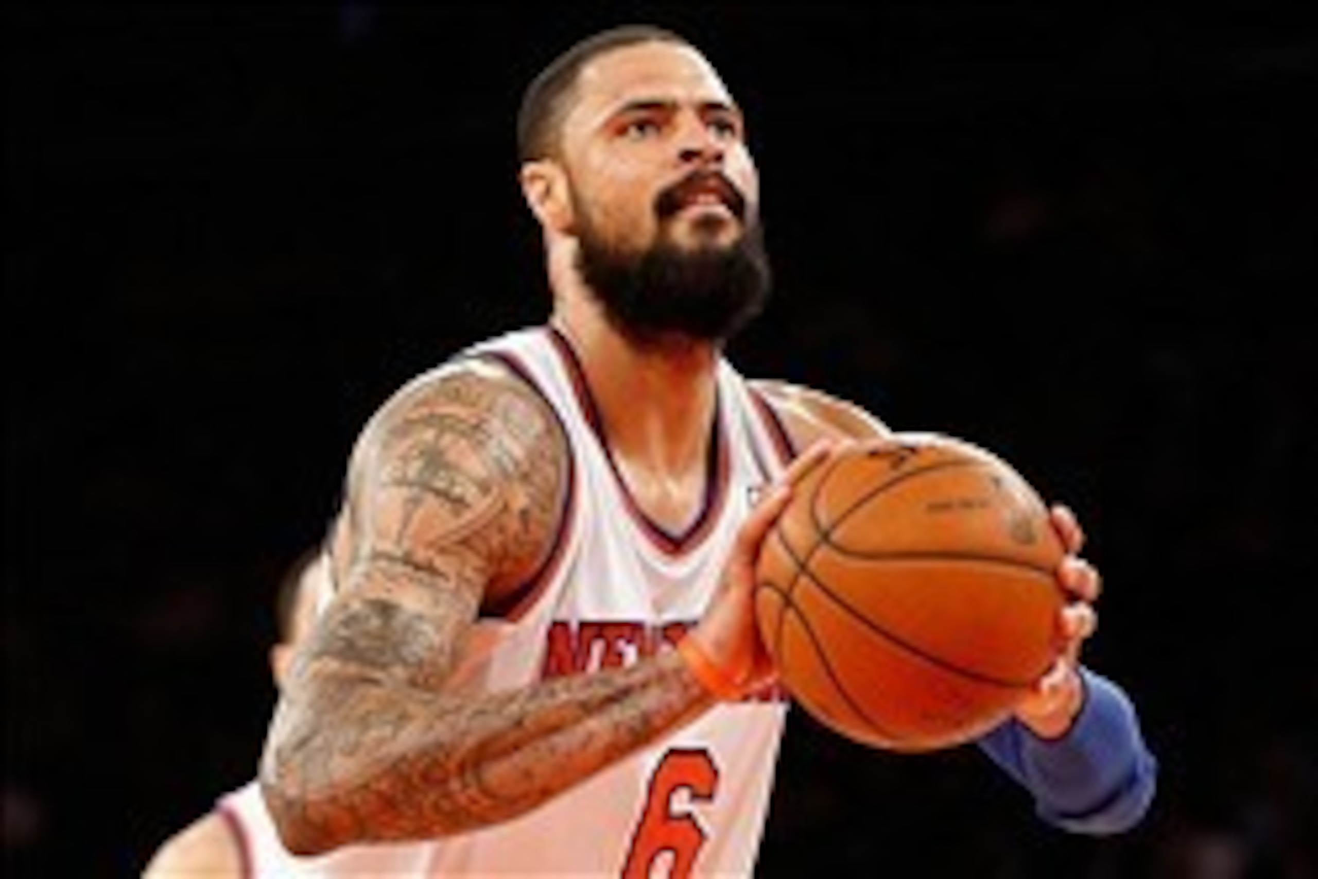 Jan 30, 2014; New York, NY, USA; New York Knicks center Tyson Chandler (6) shoots a free throw during the third quarter against the Cleveland Cavaliers at Madison Square Garden. New York Knicks won 117-86. Mandatory Credit: Anthony Gruppuso-USA TODAY Sp Jan 30, 2014; New York, NY, USA; New York Knicks center Tyson Chandler (6) shoots a free throw during the third quarter against the Cleveland Cavaliers at Madison Square Garden. New York Knicks won 117-86. Mandatory Credit: Anthony Gruppuso-USA TODAY Sp