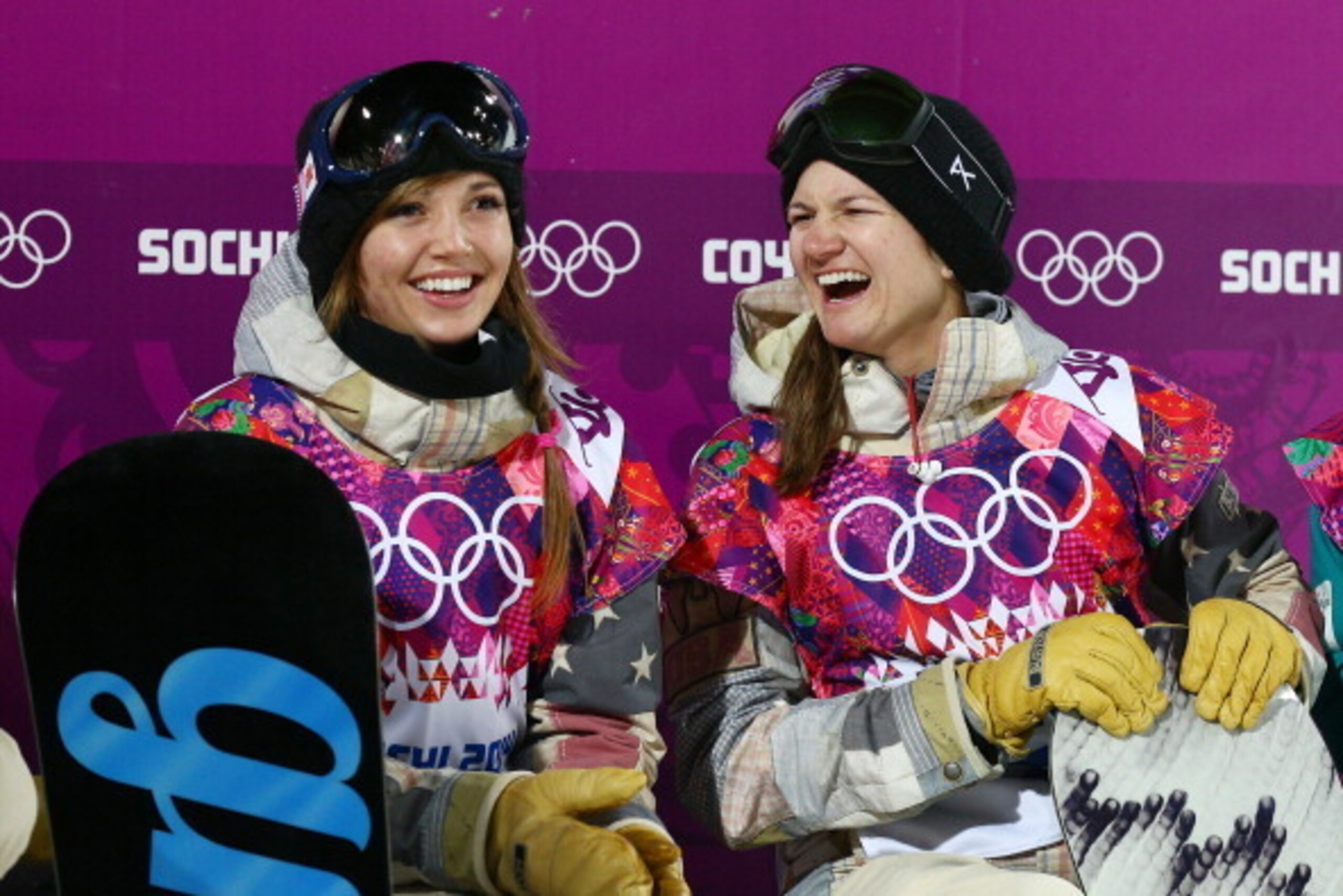SOCHI, RUSSIA - FEBRUARY 12:  Kaitlyn Farrington of the United States and Kelly Clark of the United States look on in the Snowboard Women's Halfpipe Finals on day five of the Sochi 2014 Winter Olympics at Rosa Khutor Extreme Park on February 12, 2014 in S