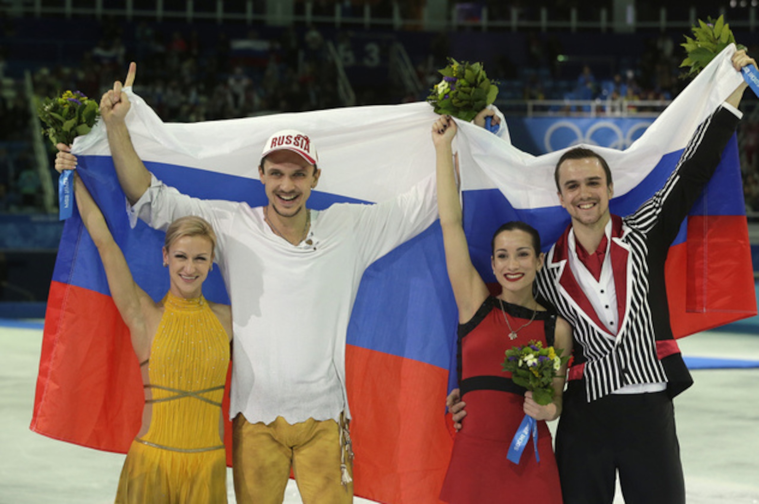 Volosozhar and Trankov, left, are joined as new Russian figure skating royalty by Ksenia Stolbova and Fedor Klimov, right.