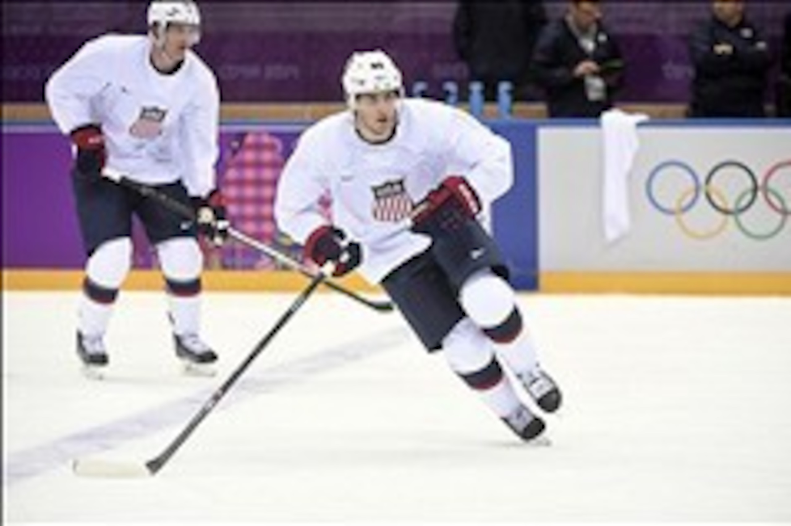 Feb 10, 2014; Sochi, RUSSIA; USA forward Patrick Kane (88) during an ice hockey training session in advance of the Sochi 2014 Olympic Winter Games at Bolshoy Arena. Mandatory Credit: Scott Rovak-USA TODAY Sports