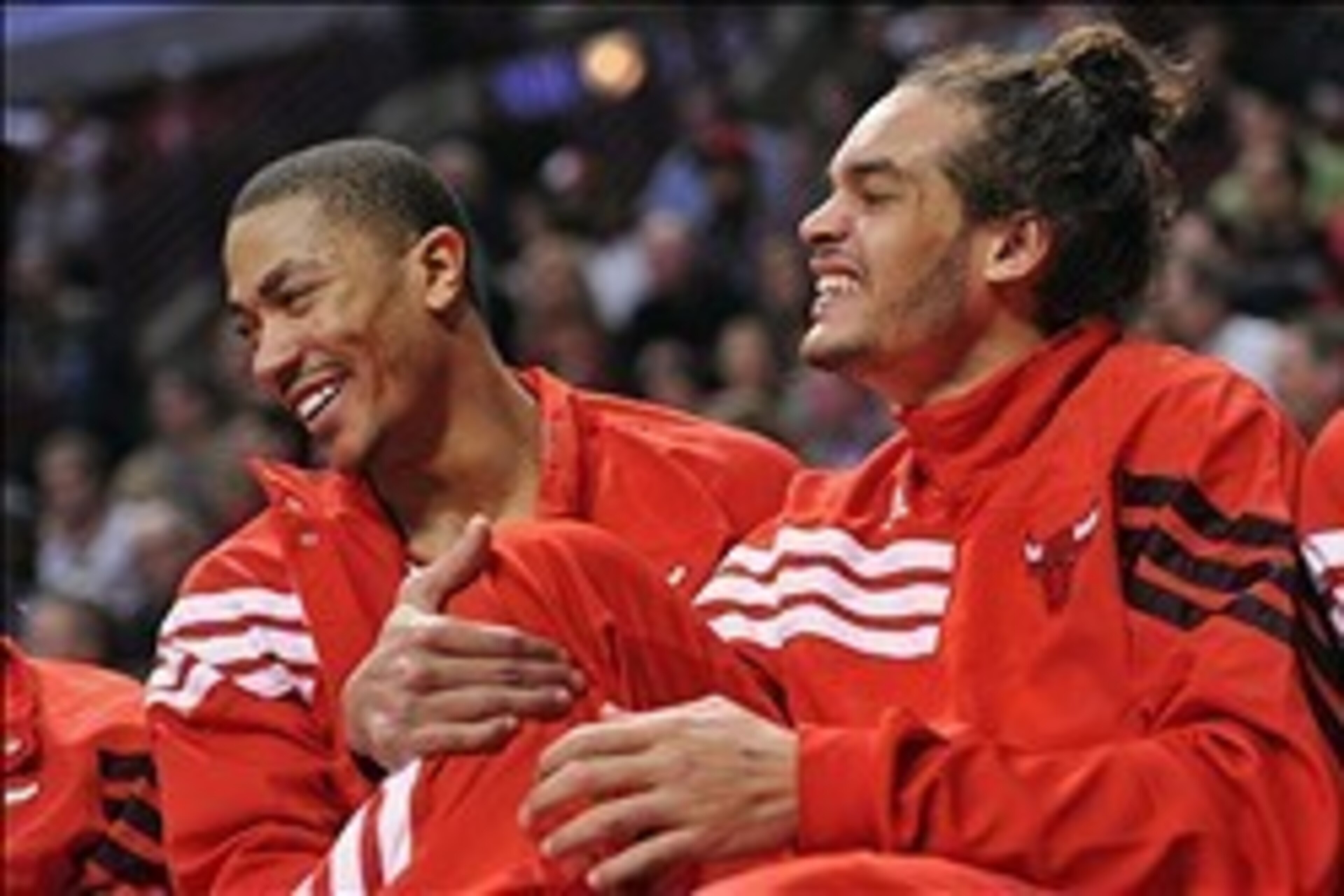 Mar 10, 2012; Chicago, IL, USA; Chicago Bulls point guard Derrick Rose (1) and center Joakim Noah (13) on the bench during the second half against the Utah Jazz at the United Center. The Bulls beat the Jazz 111-97. Mandatory Credit: Rob Grabowski-USA TODA Mar 10, 2012; Chicago, IL, USA; Chicago Bulls point guard Derrick Rose (1) and center Joakim Noah (13) on the bench during the second half against the Utah Jazz at the United Center. The Bulls beat the Jazz 111-97. Mandatory Credit: Rob Grabowski-USA TODA