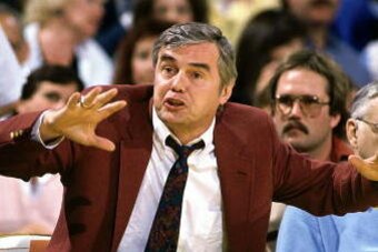 DENVER - 1985:  Doug Moe head coach of the Denver Nuggets shows emotion during an NBA game in Denver, Colorado.  NOTE TO USER: User expressly acknowledges and agrees that, by downloading and or using this photograph, User is consenting to the terms and co