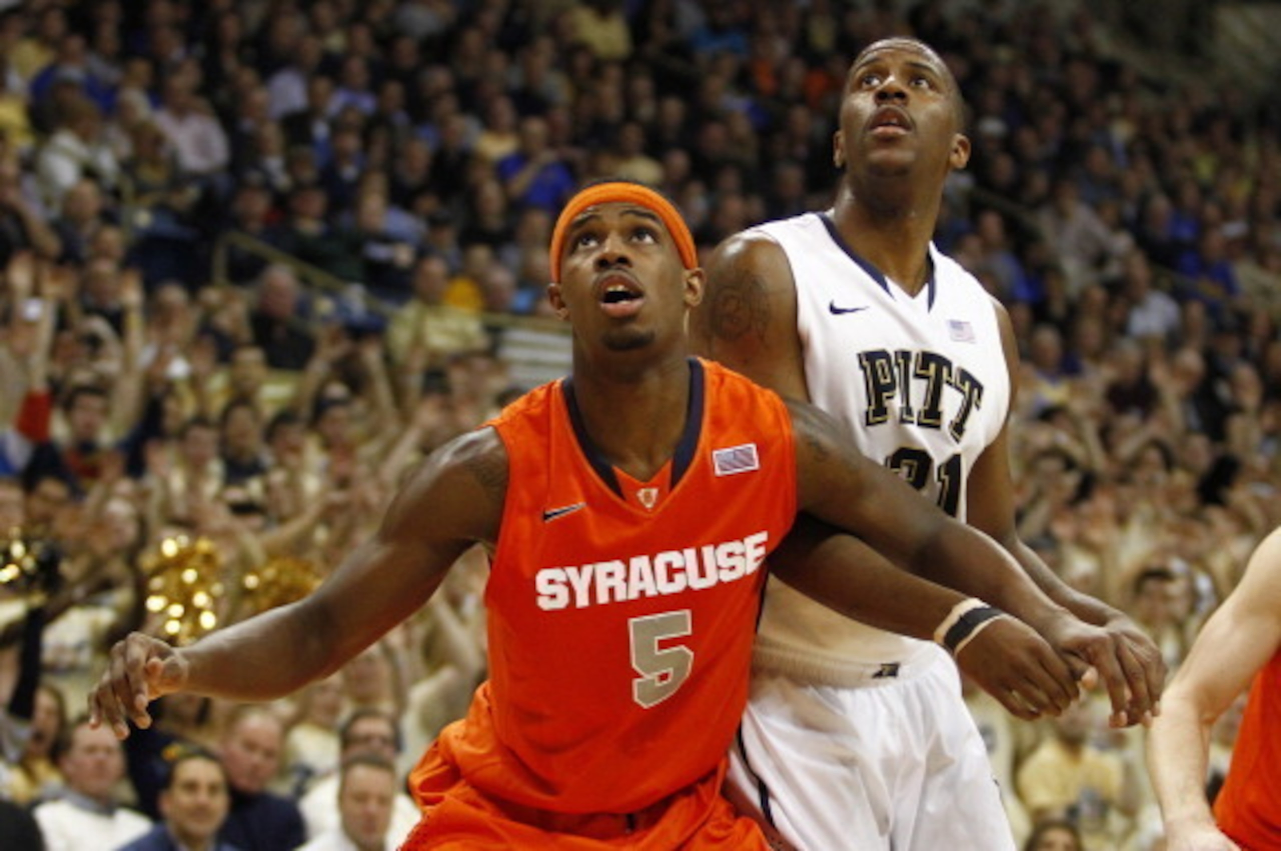 PITTSBURGH, PA - FEBRUARY 12: C.J. Fair #5 of the Syracuse Orange and Lamar Patterson #21 of the Pittsburgh Panthers watch for a rebound at Petersen Events Center on February 12, 2014 in Pittsburgh, Pennsylvania. (Photo by Justin K. Aller/Getty Images) PITTSBURGH, PA - FEBRUARY 12: C.J. Fair #5 of the Syracuse Orange and Lamar Patterson #21 of the Pittsburgh Panthers watch for a rebound at Petersen Events Center on February 12, 2014 in Pittsburgh, Pennsylvania. (Photo by Justin K. Aller/Getty Images)
