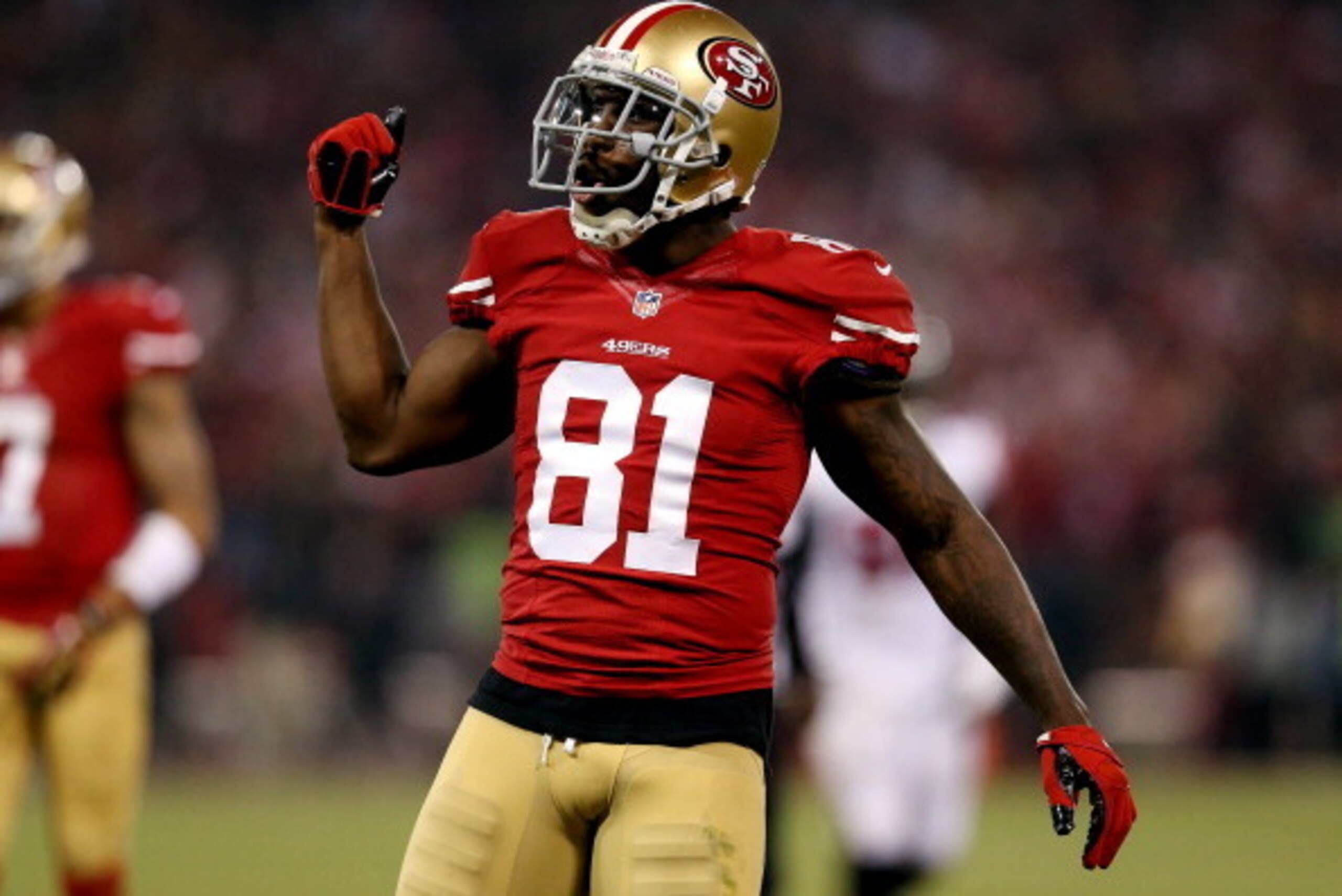 SAN FRANCISCO, CA - DECEMBER 23:  Wide receiver Anquan Boldin #81 of the San Francisco 49ers celebrates against the Atlanta Falcons during a game at Candlestick Park on December 23, 2013 in San Francisco, California.  (Photo by Stephen Dunn/Getty Images)